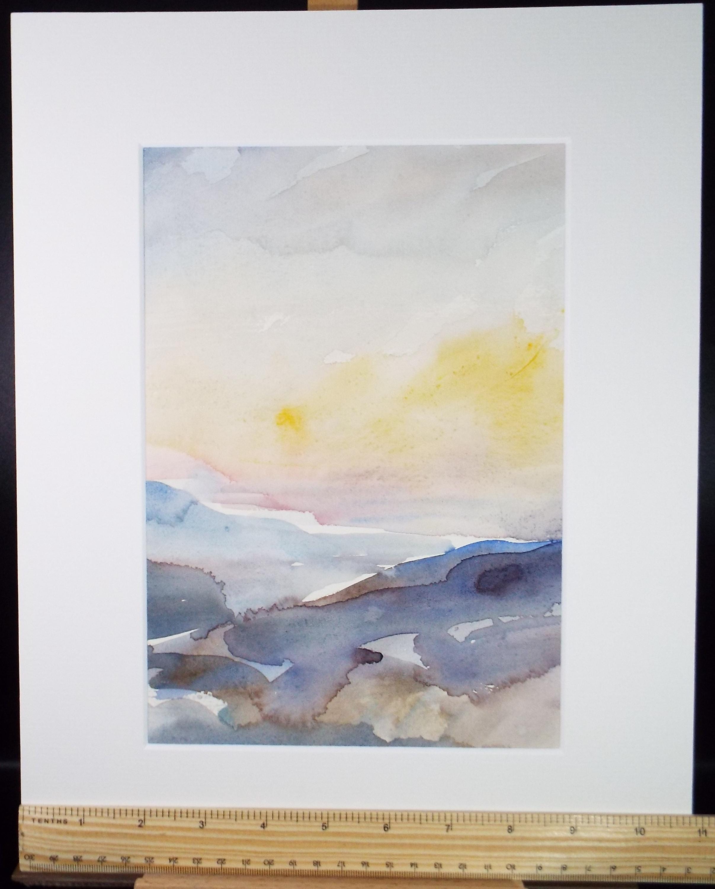 Original Watercolour on Paper, 'Sunset over a Landscape', circa 1970's, Mildred Lockyer