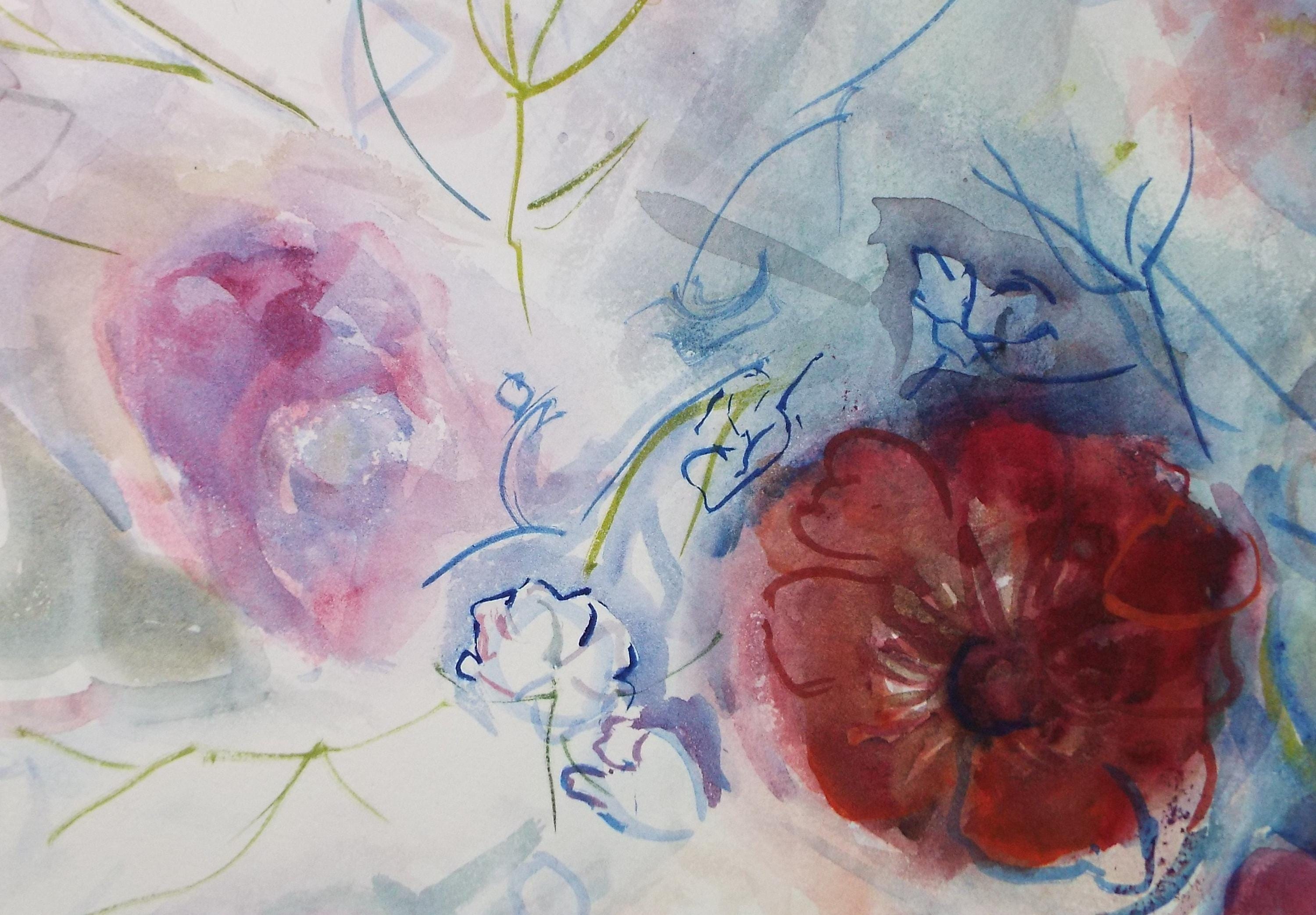 Original Watercolour, 'Still life of flowers', Circa 1970's, Mildred Lockyer