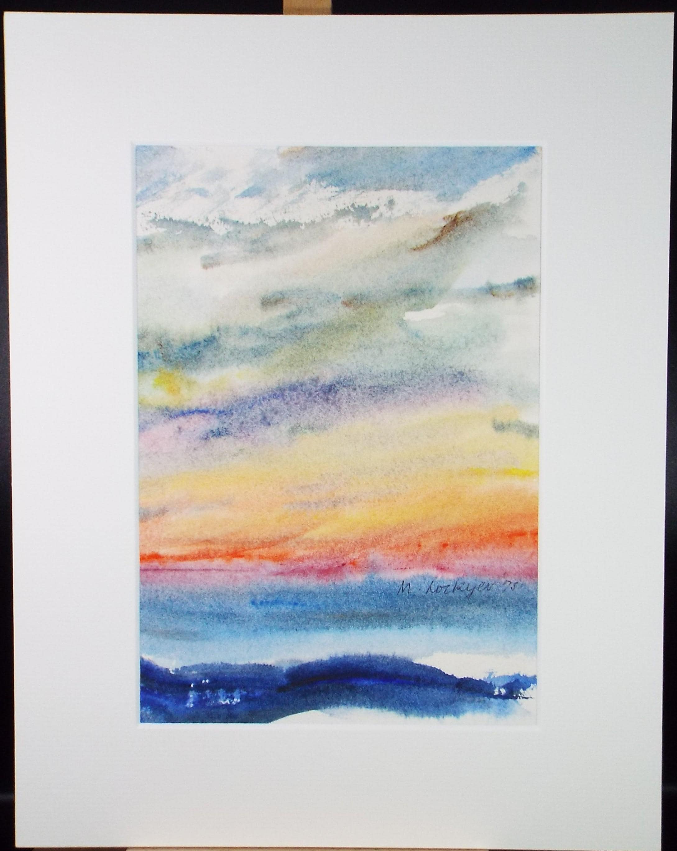 Original Watercolour on Paper, 'Sunset over a Landscape', dated 1975, Mildred Lockyer
