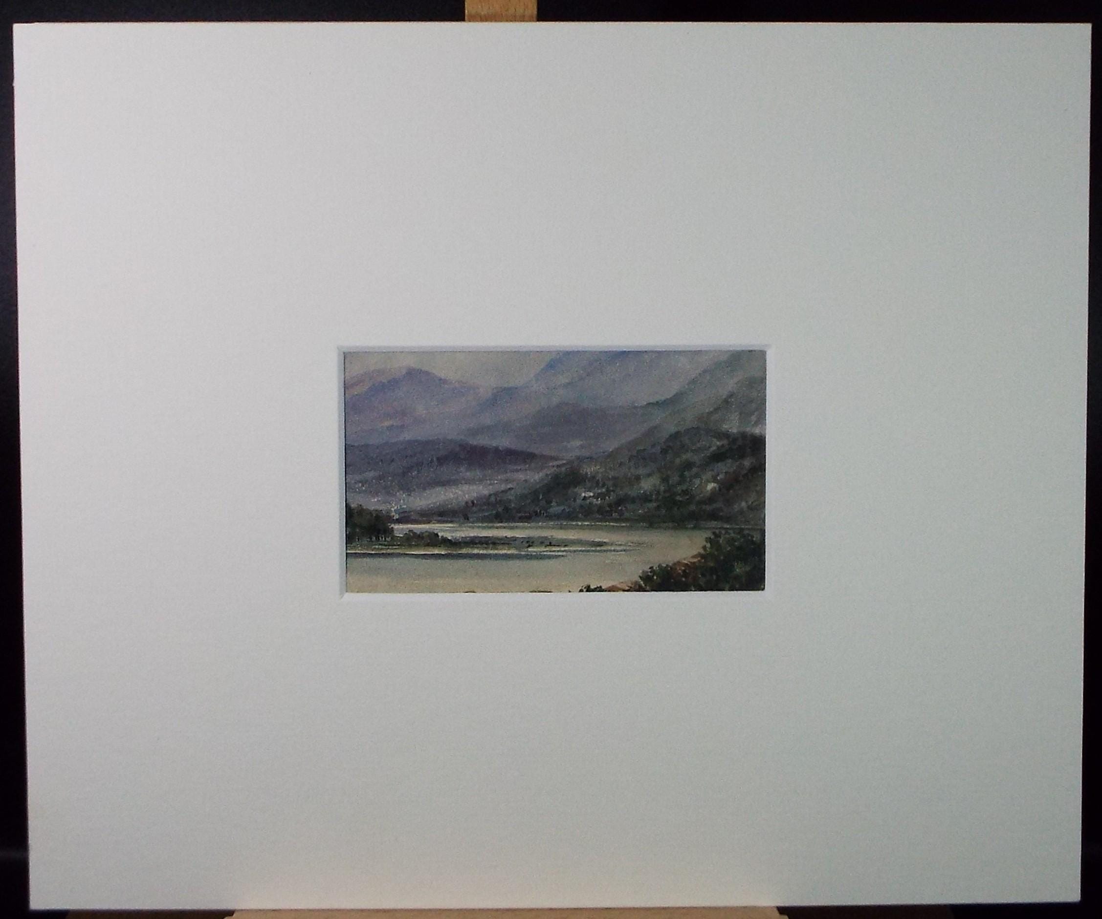 Original Watercolour, 'River landscape with distant hills', Late 19th Century