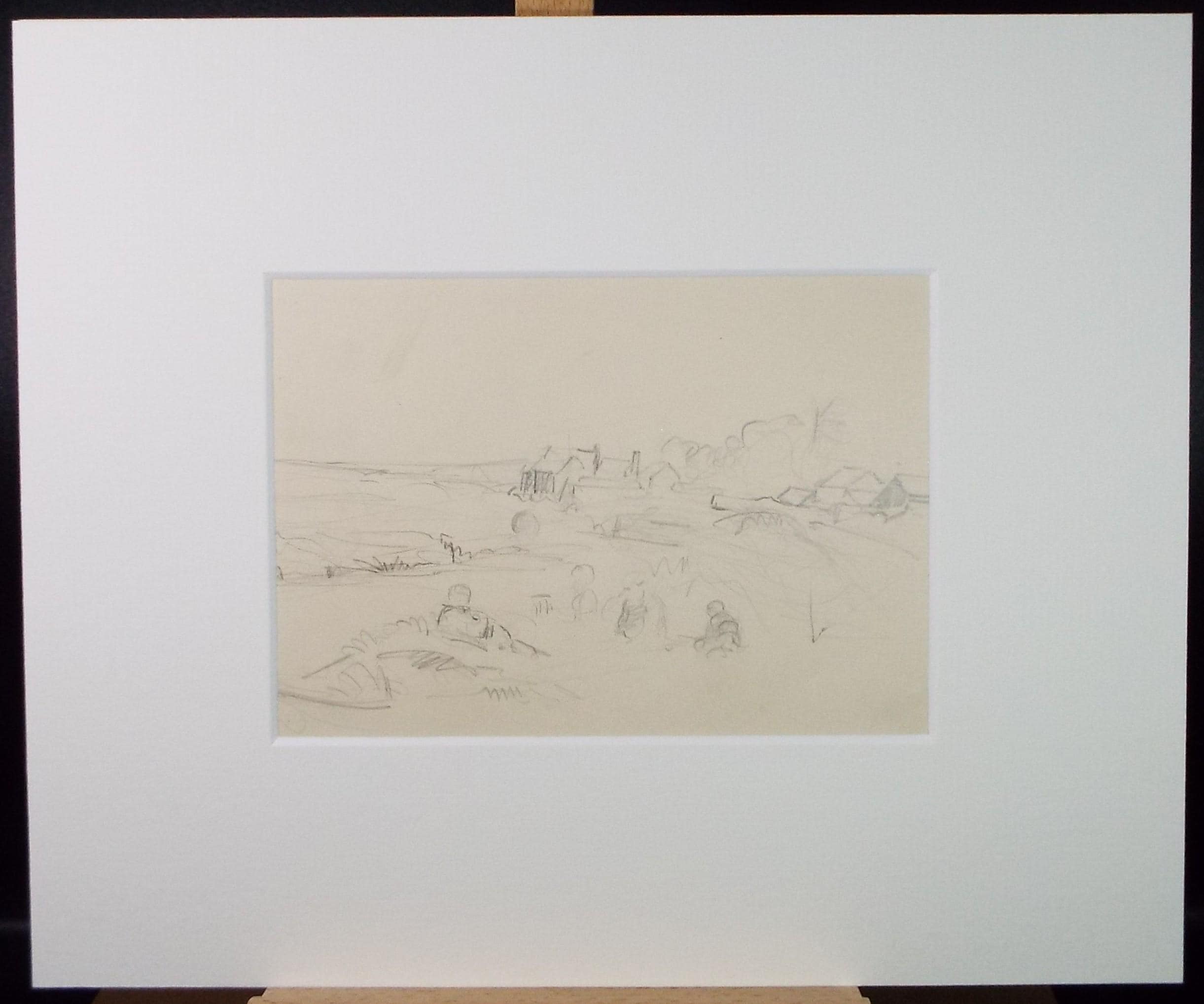 Original Pencil drawing 'Figures on the beach', Mid 20th Century, Hilda Burford (1887-1957)