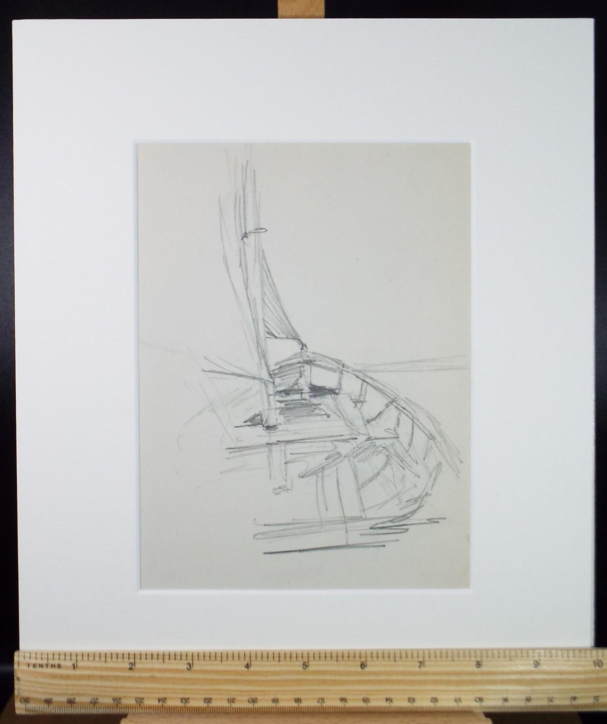 Original Pencil Sketch,'Study of a Sail Boat', Hilda Burford (1887-1957)