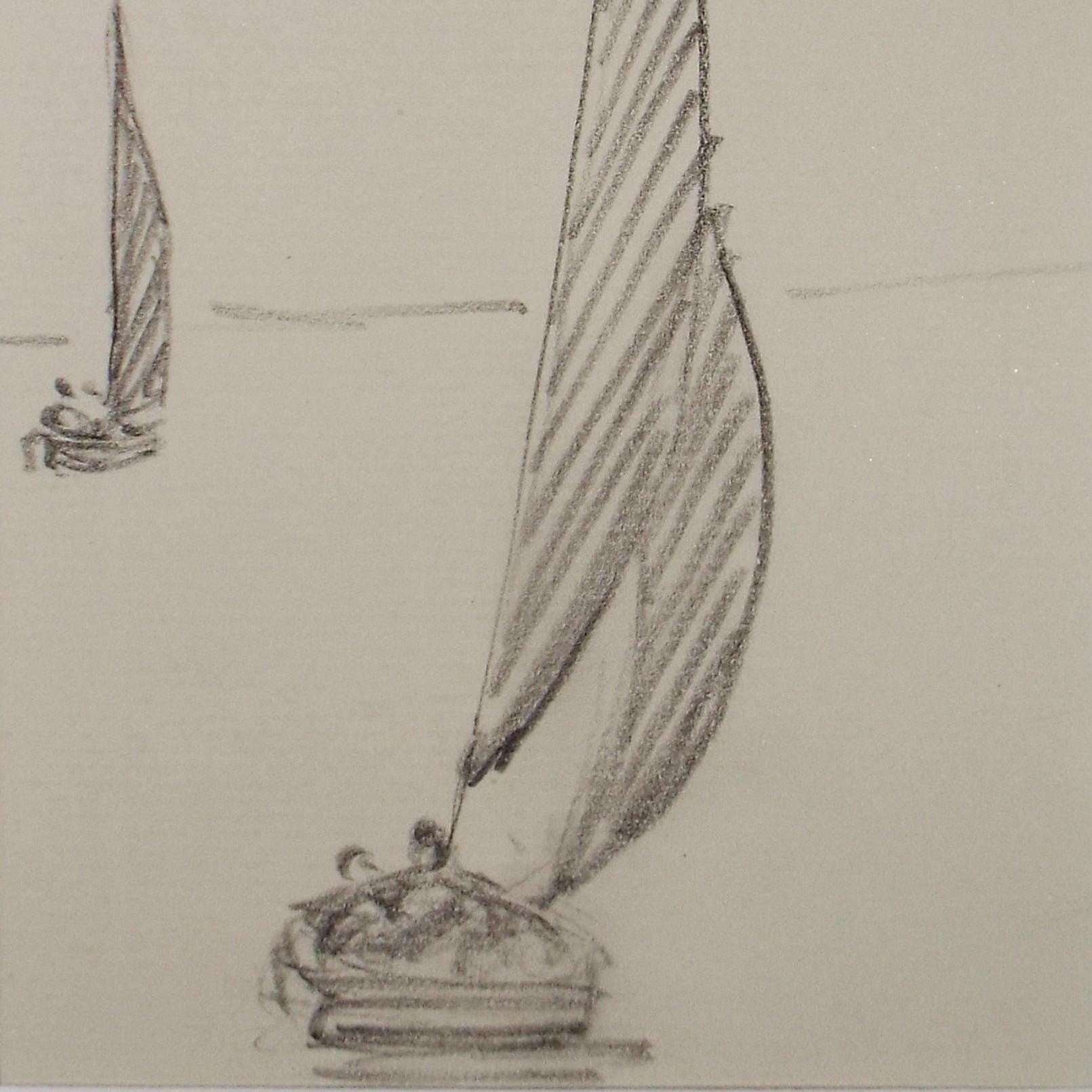 Original Pencil Sketch,'Study of a Sail Boat', Hilda Burford (1887-1957)