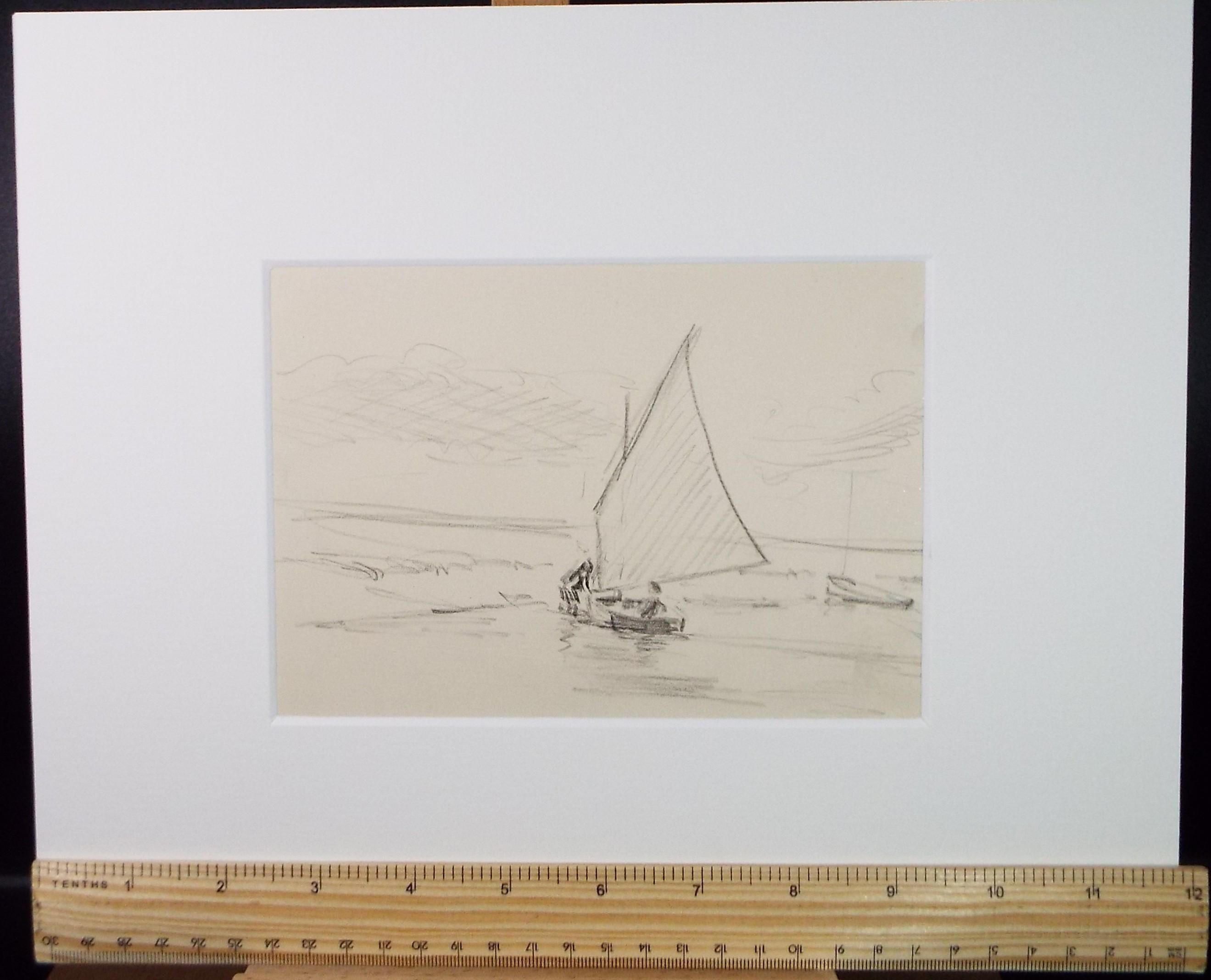 Original Pencil Sketch,'Study of a Sail Boat', Hilda Burford (1887-1957)