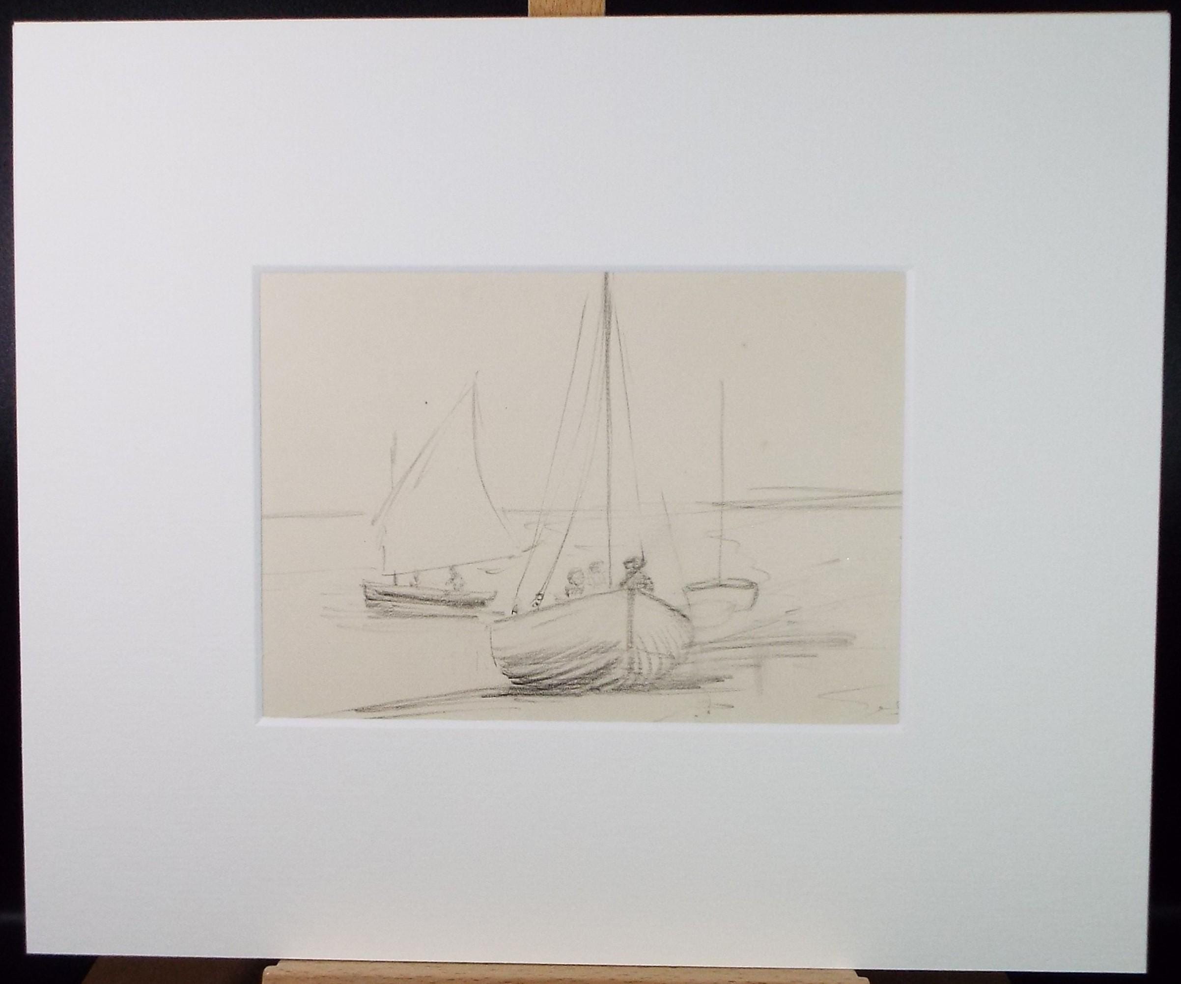 Original Pencil Sketch,'Study of Sail Boats', Hilda Burford (1887-1957)
