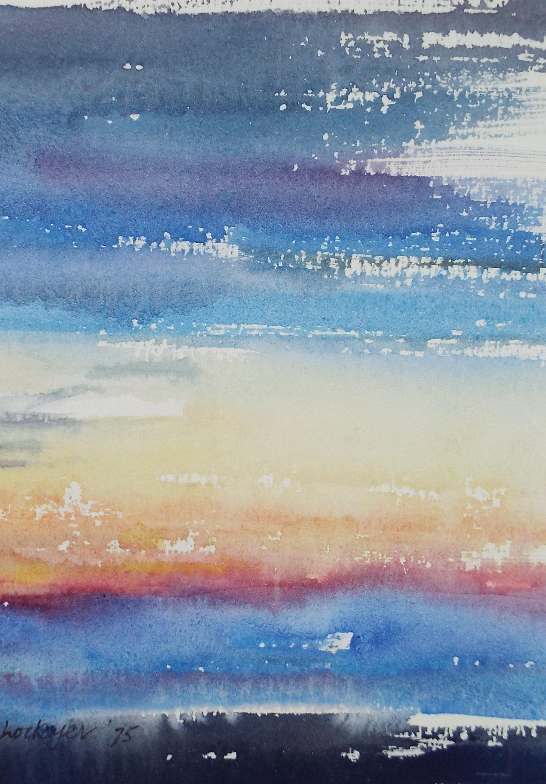 Original Watercolour on Paper, 'Sunset over a Landscape', dated 1975, Mildred Lockyer