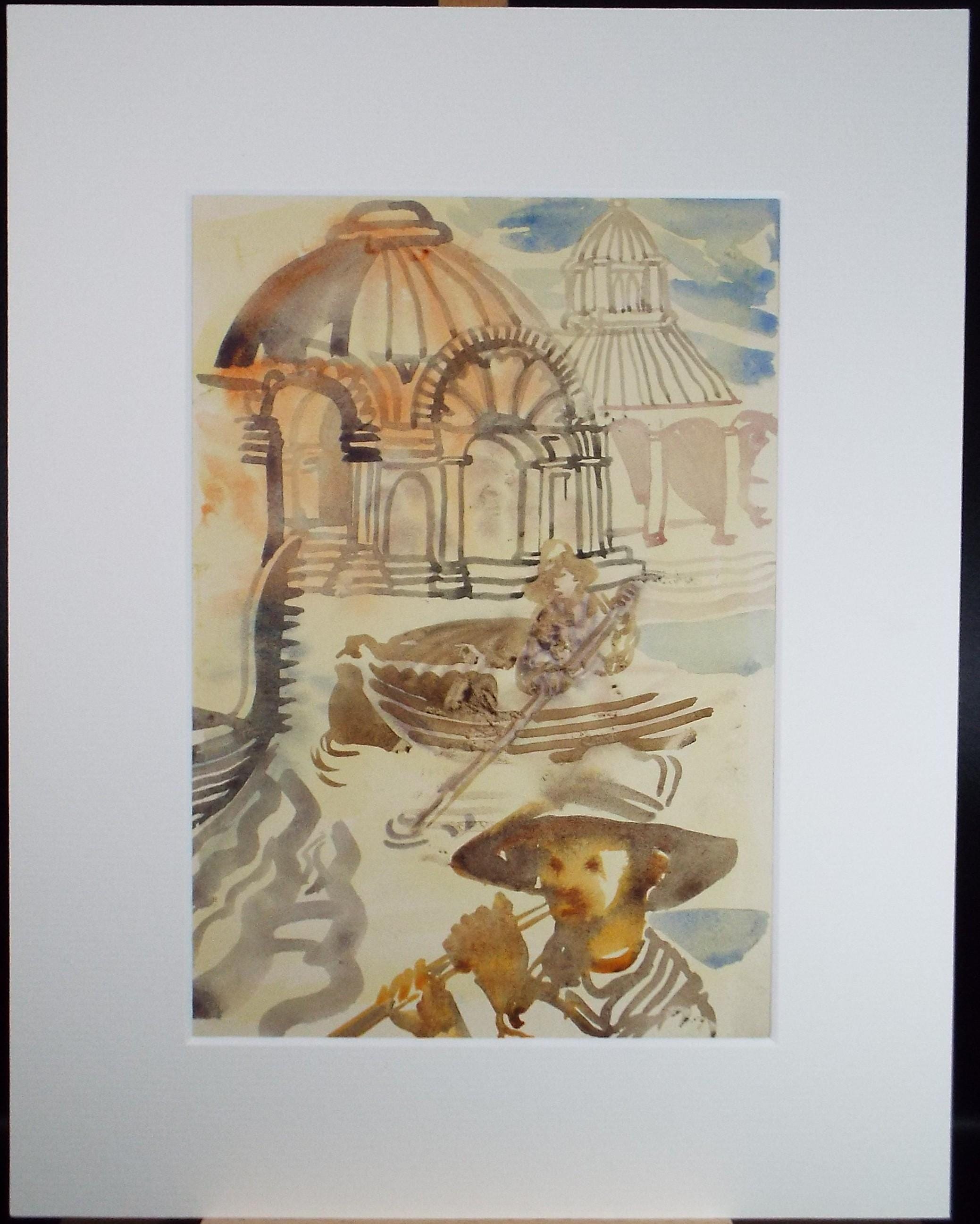 Original Watercolour, 'Figures & Temples', Circa 1950's, William D Clyne (1922-1981)