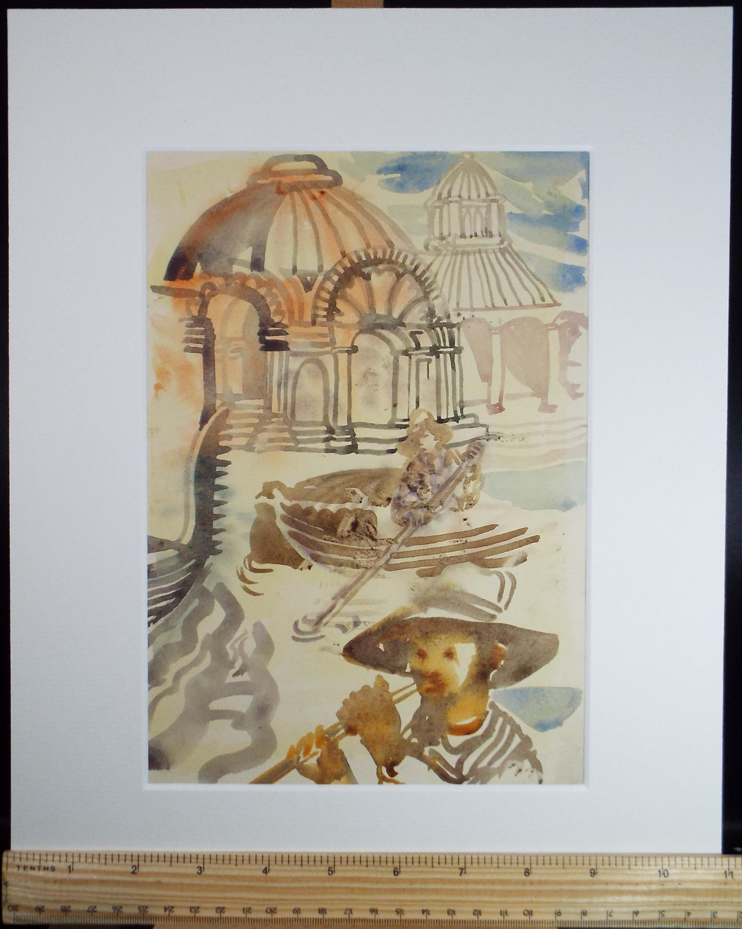 Original Watercolour, 'Figures & Temples', Circa 1950's, William D Clyne (1922-1981)