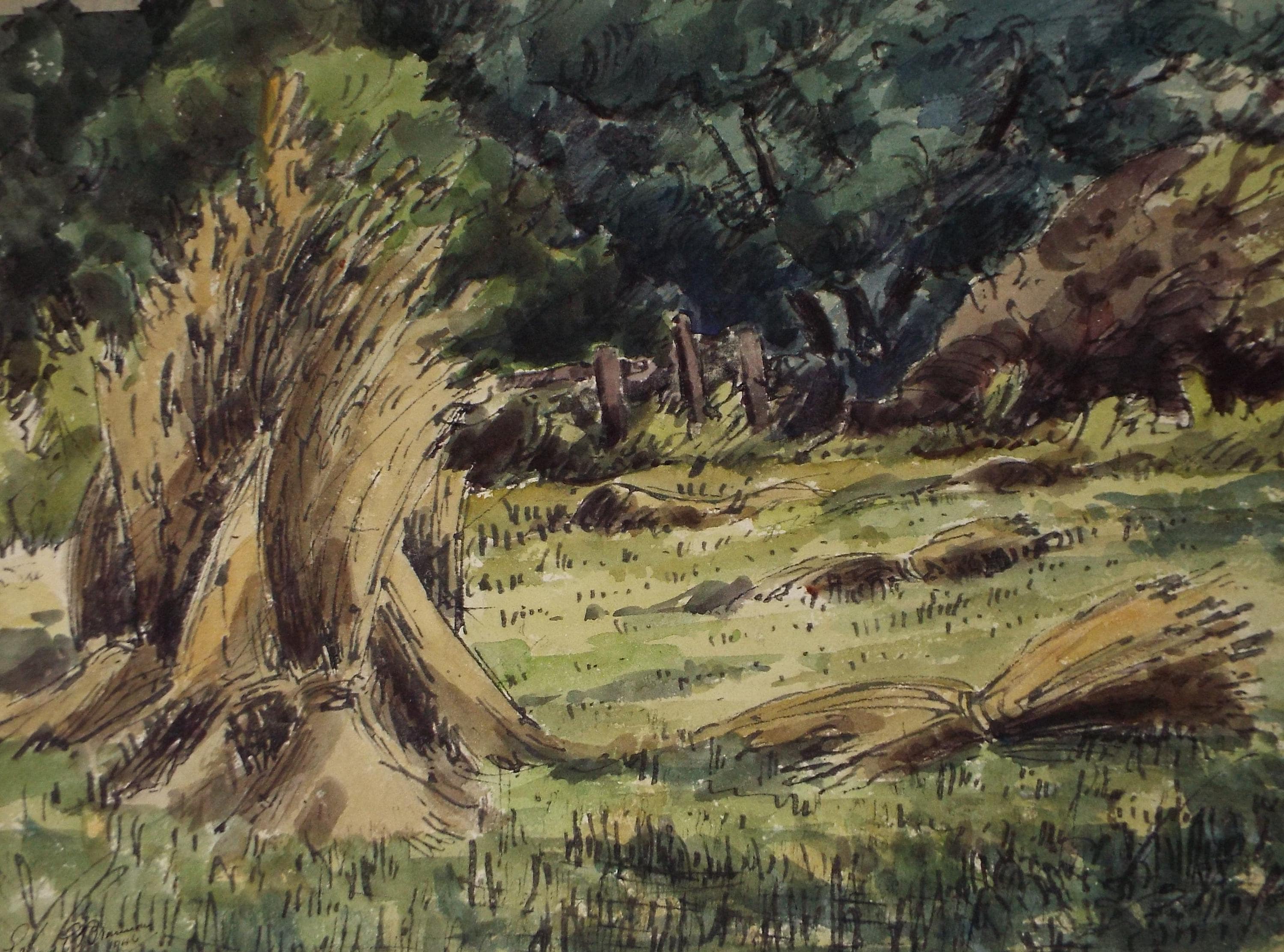 Original Watercolour, 'Corn Stook', Edward Eaton Brannan (1886-1957), dated 1946