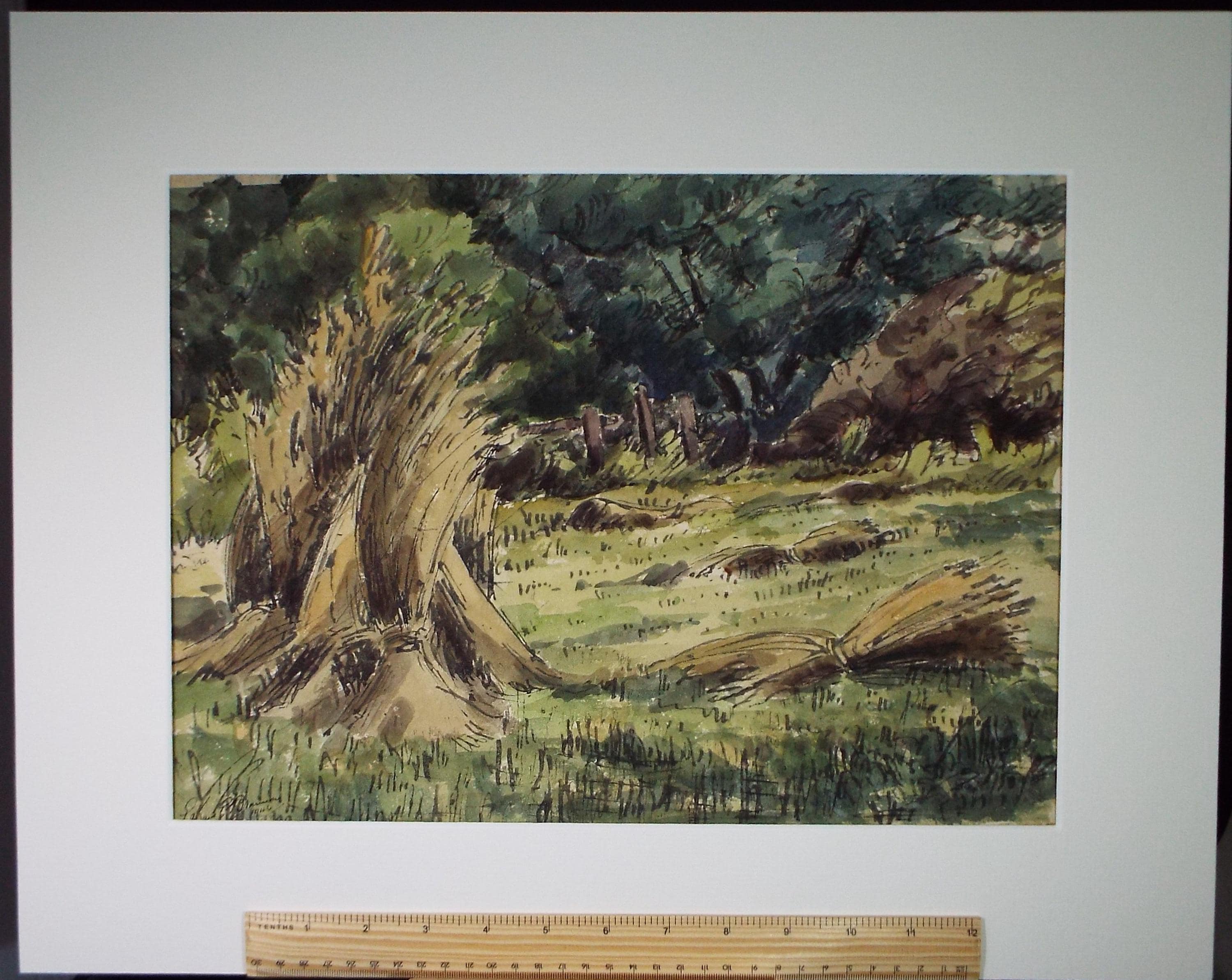 Original Watercolour, 'Corn Stook', Edward Eaton Brannan (1886-1957), dated 1946