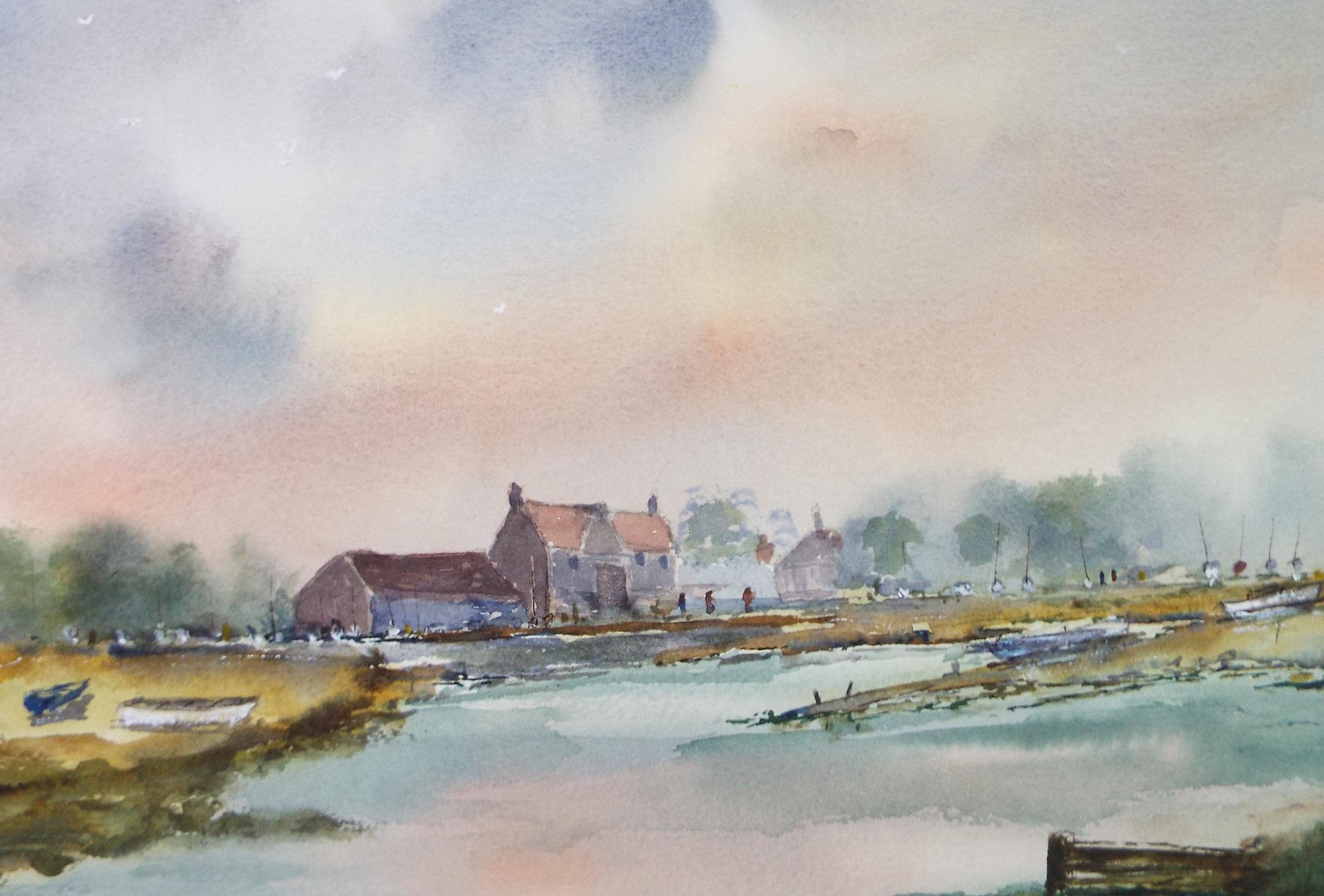 Original Watercolour, 'Moored Boats', Peter Grimer, Dated 2000