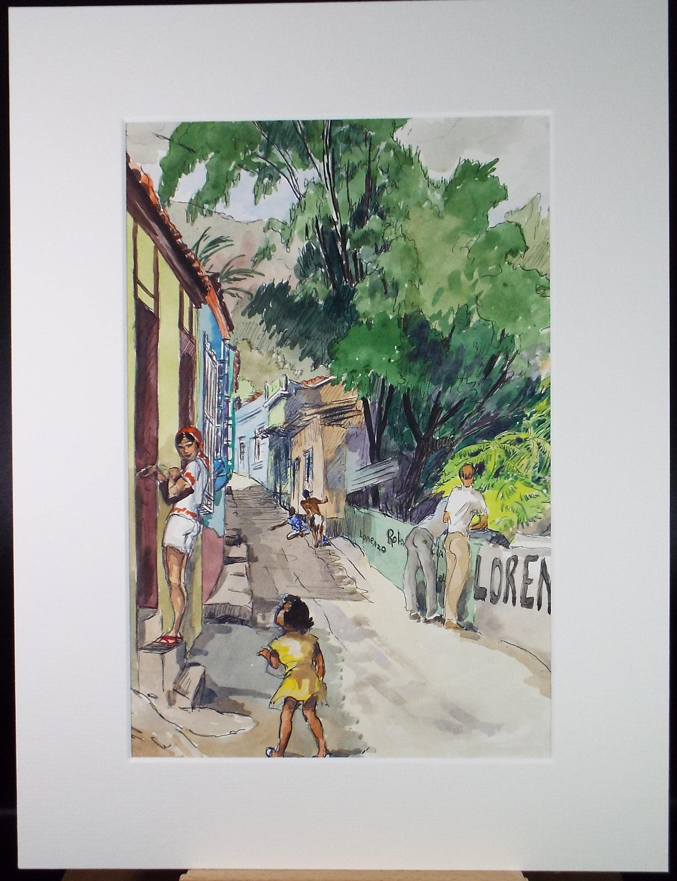 Original Watercolour, 'South American Street scene with figures', Circa 1950's, Ivy T. Attwell (1895-1985)