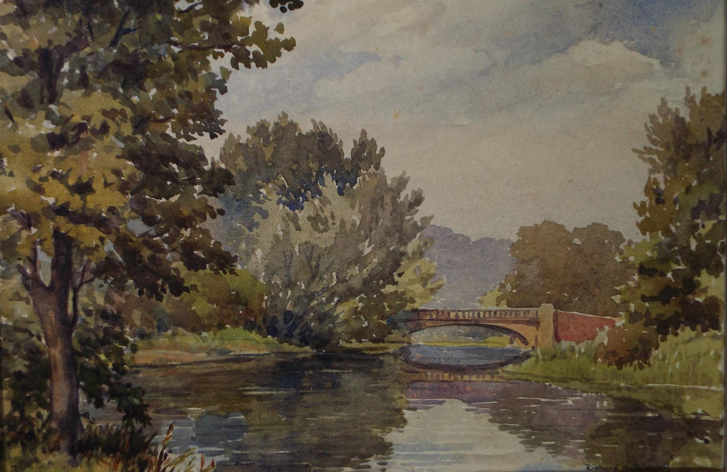 Original Watercolour 'Bridge over the river', Dated 1949, Richard A Siddall