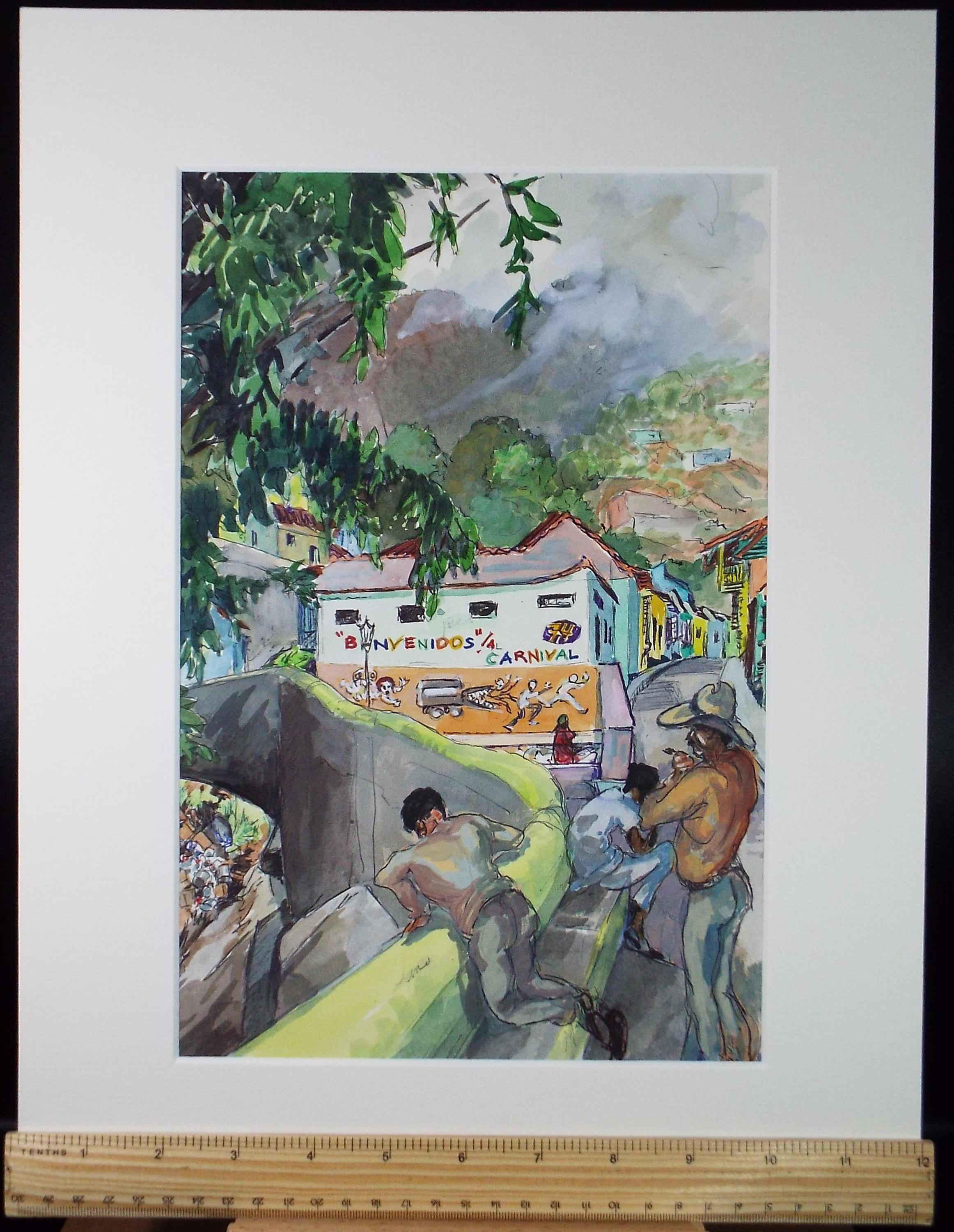 Original Watercolour, 'South American Street scene with figures', Circa 1950's, Ivy T. Attwell (1895-1985)