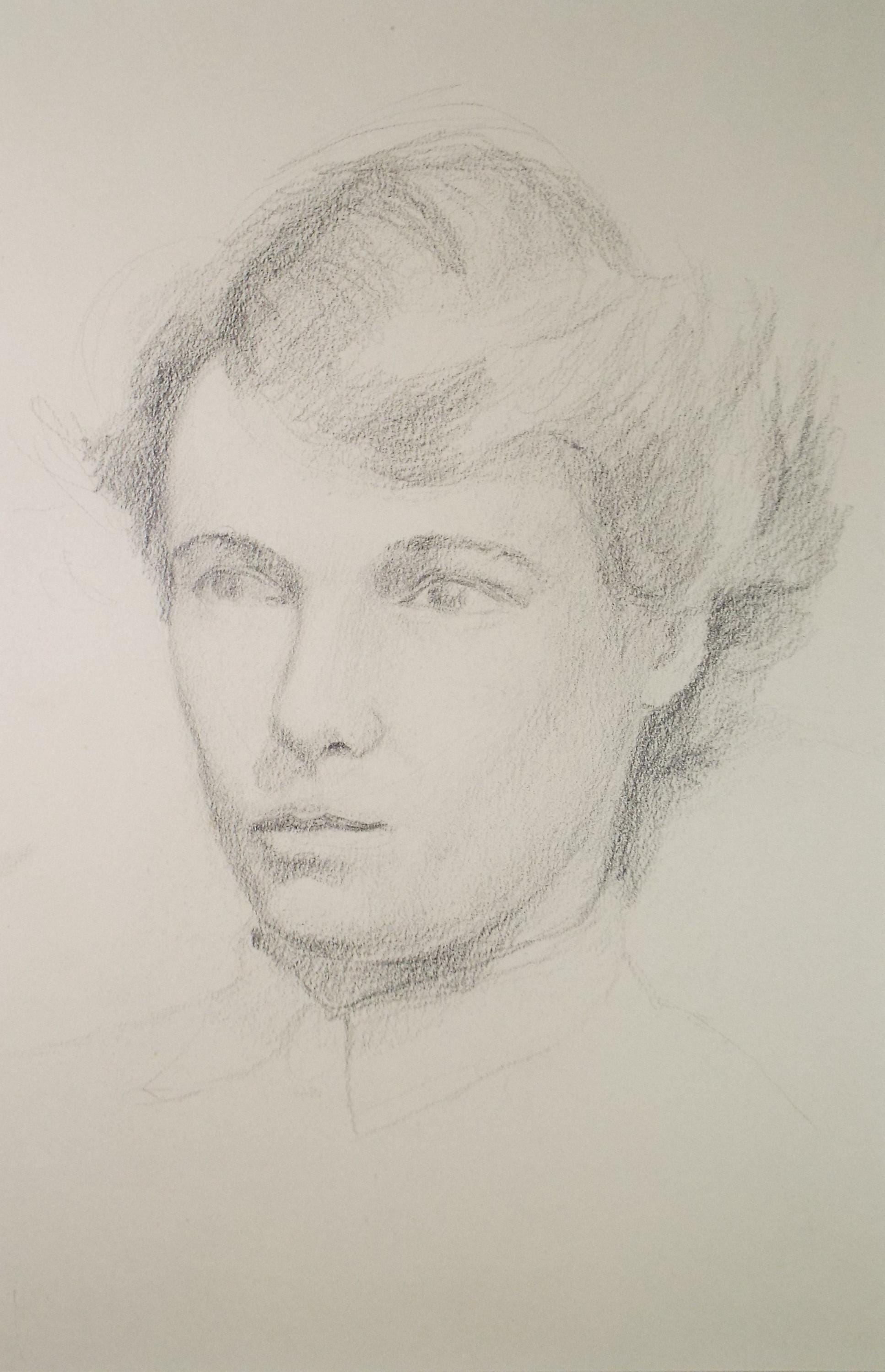 Mid-Century 'Woman Portrait', Original pencil drawing by Pauline Plummer