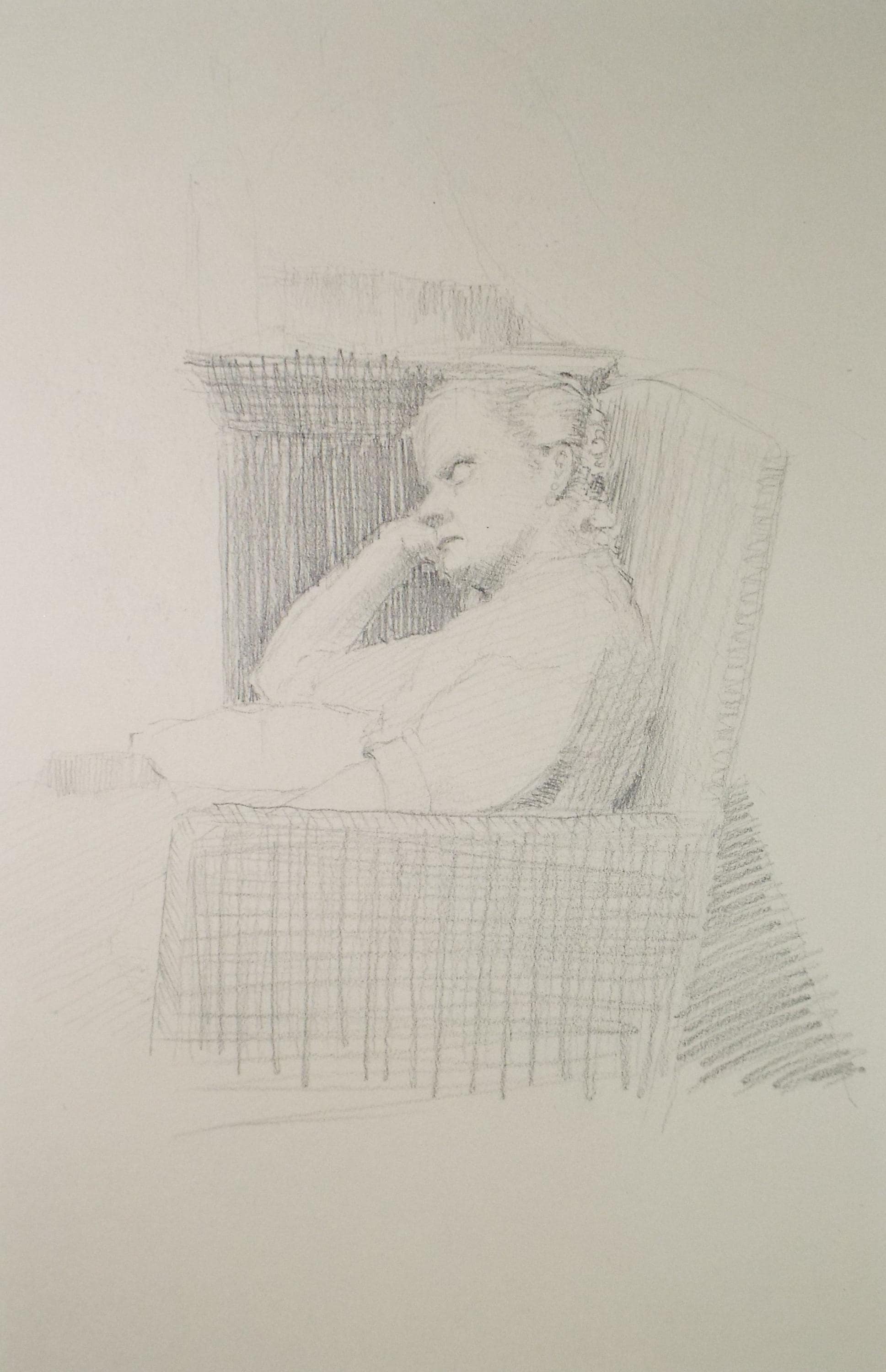 Mid-Century 'Sleeping Woman', Original pencil drawing by Pauline Plummer