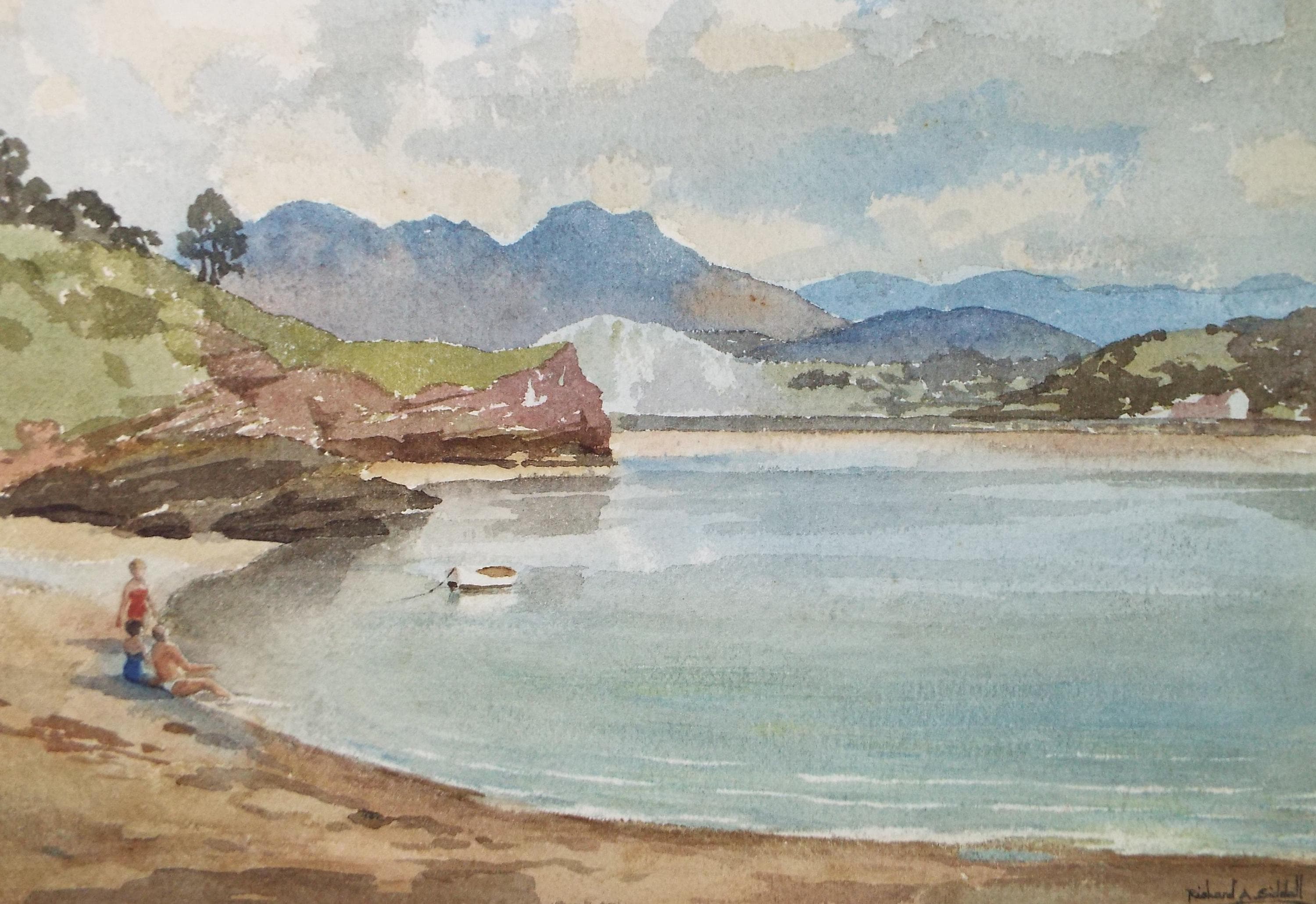 Original Watercolour, 'Bay with figures', Richard A Siddal, circa 1950's