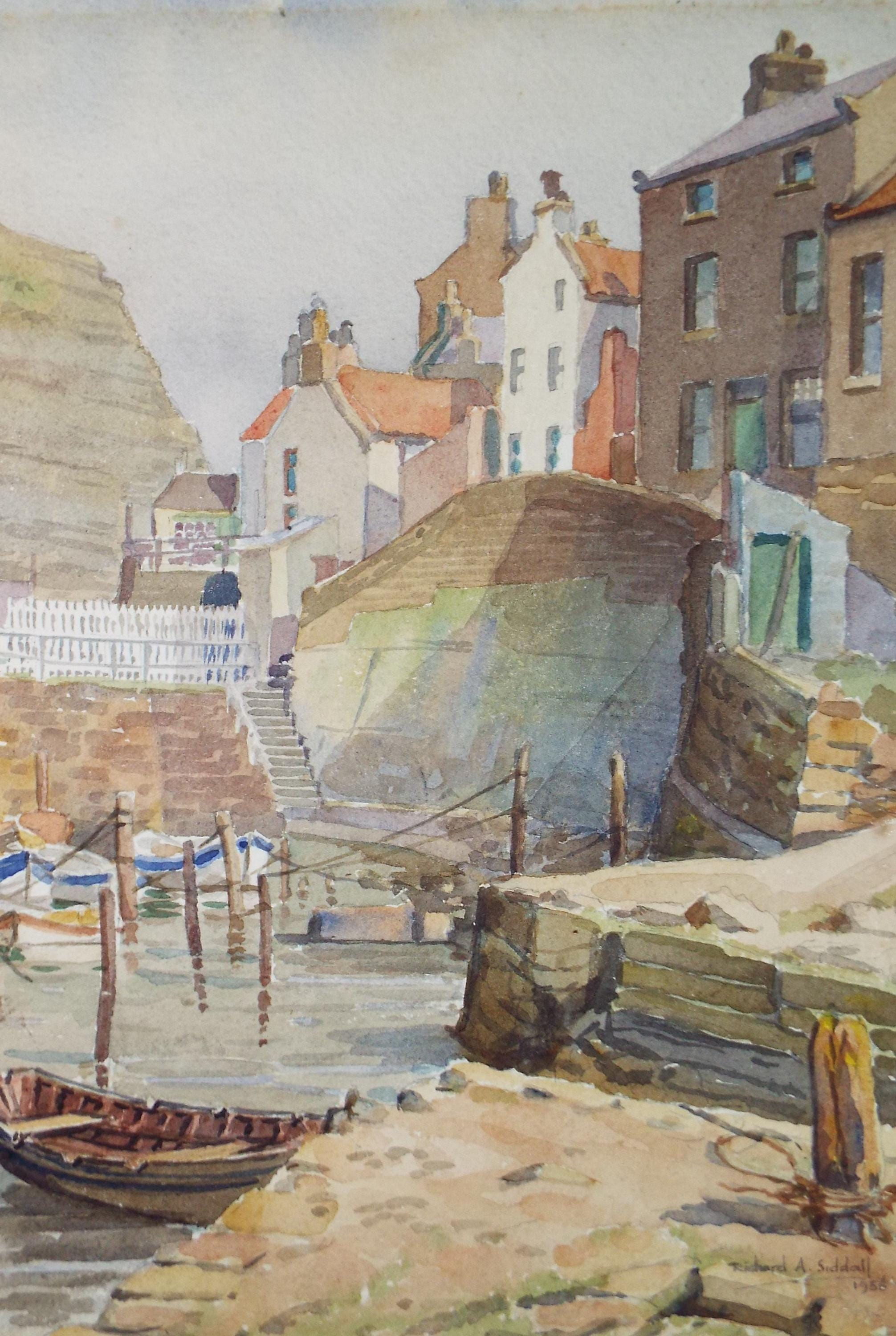 Original Watercolour, 'Fishing Harbour', Richard A Siddal, Dated 1956