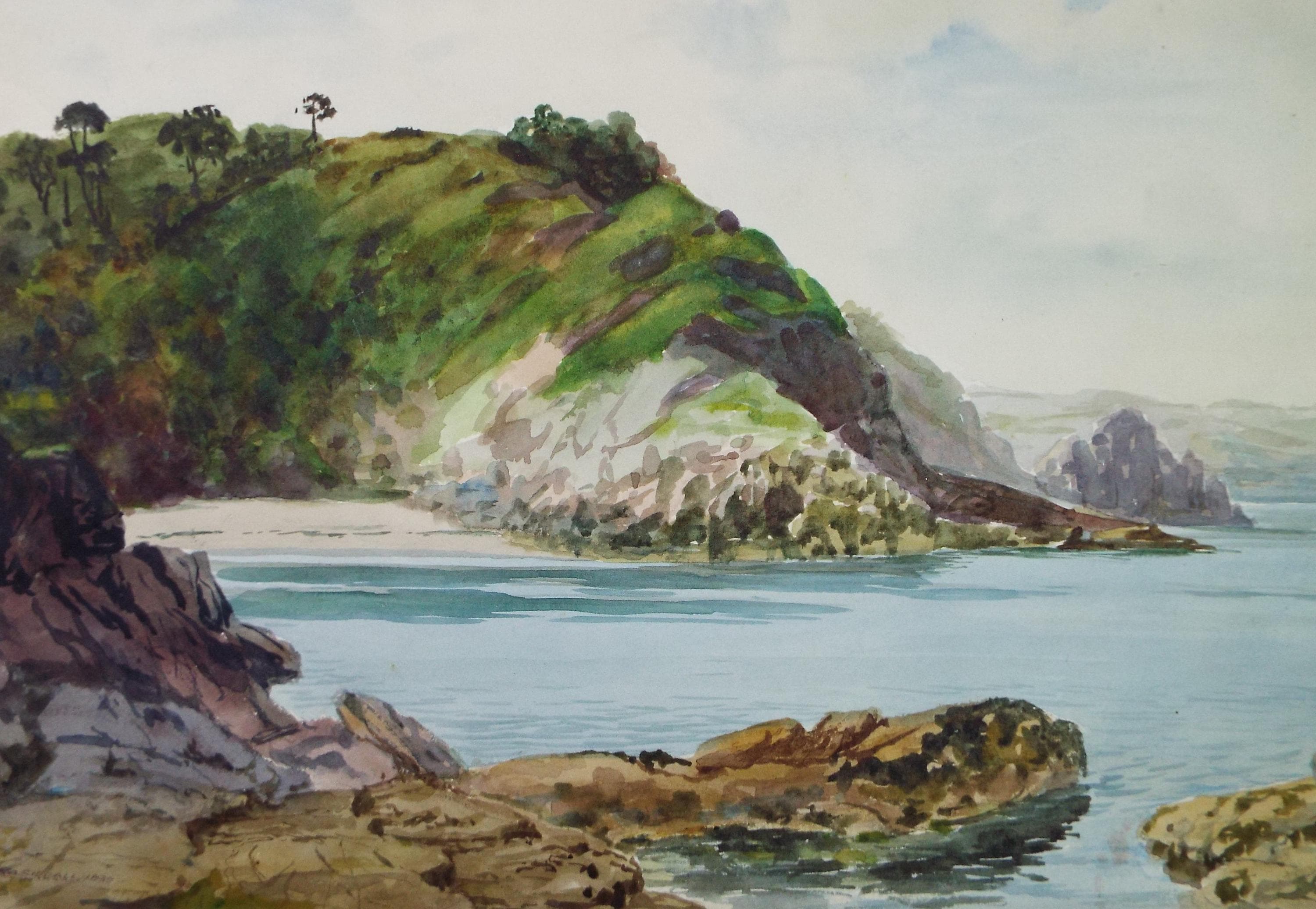 Original Watercolour, 'Green Headland', Richard A Siddal, Circa 1950's
