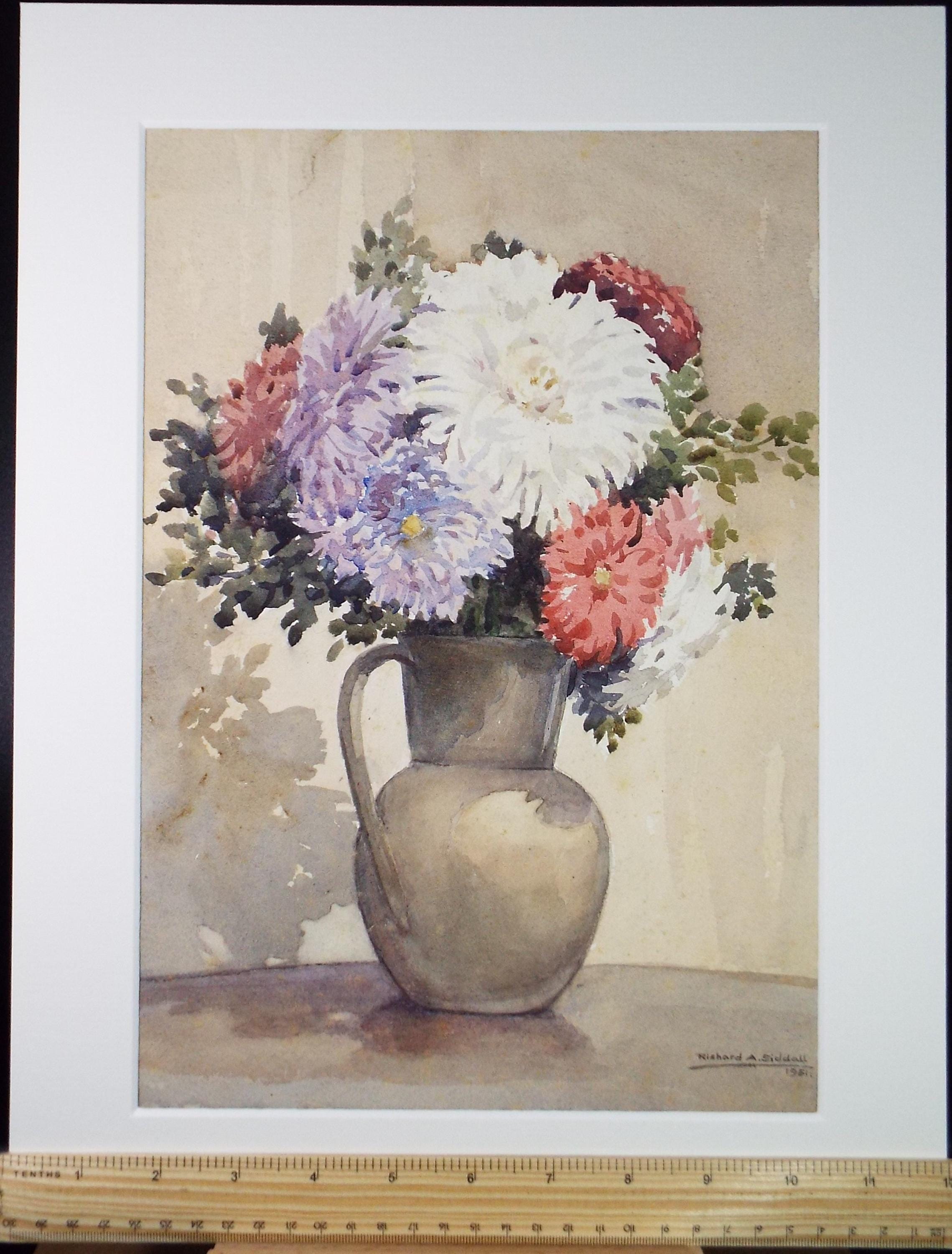Original Watercolour, 'Still Life of Flowers', Dated 1951, Richard A Siddall
