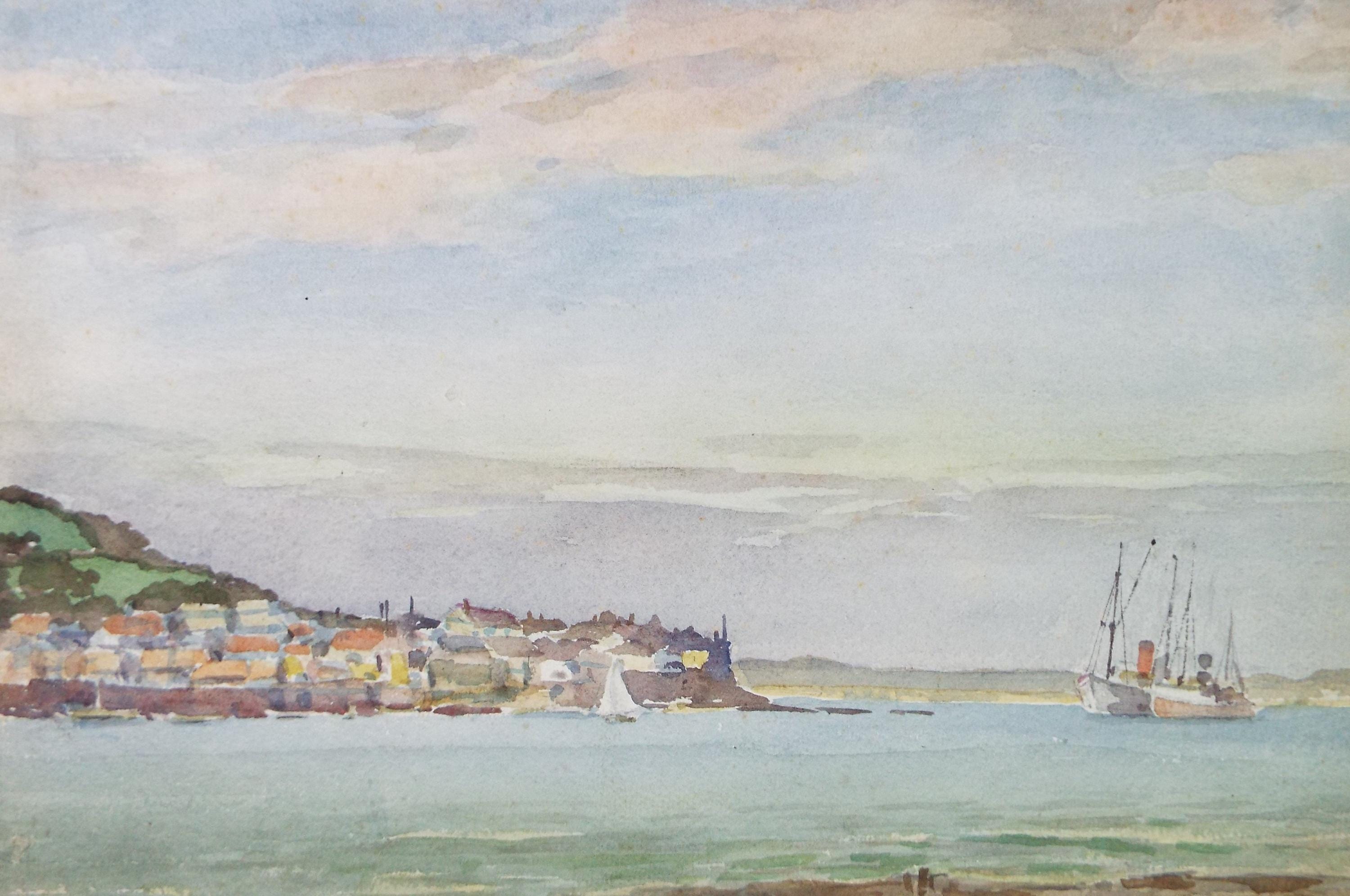 Original Watercolour, 'Coastal village with moored boats', Richard A Siddal, Circa 1950's