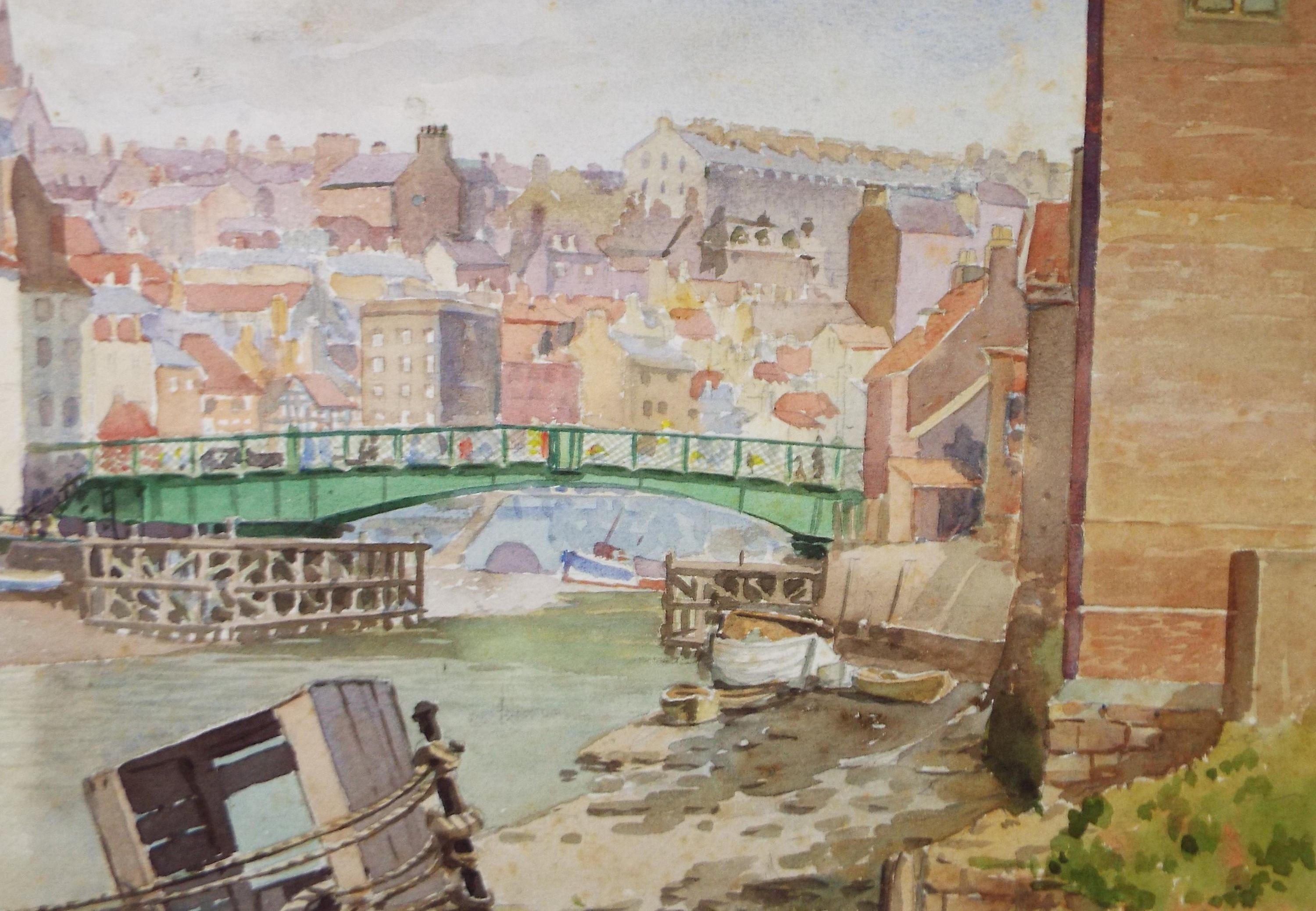 Original Watercolour, 'Town on the River ', Richard A Siddal, Circa 1950's