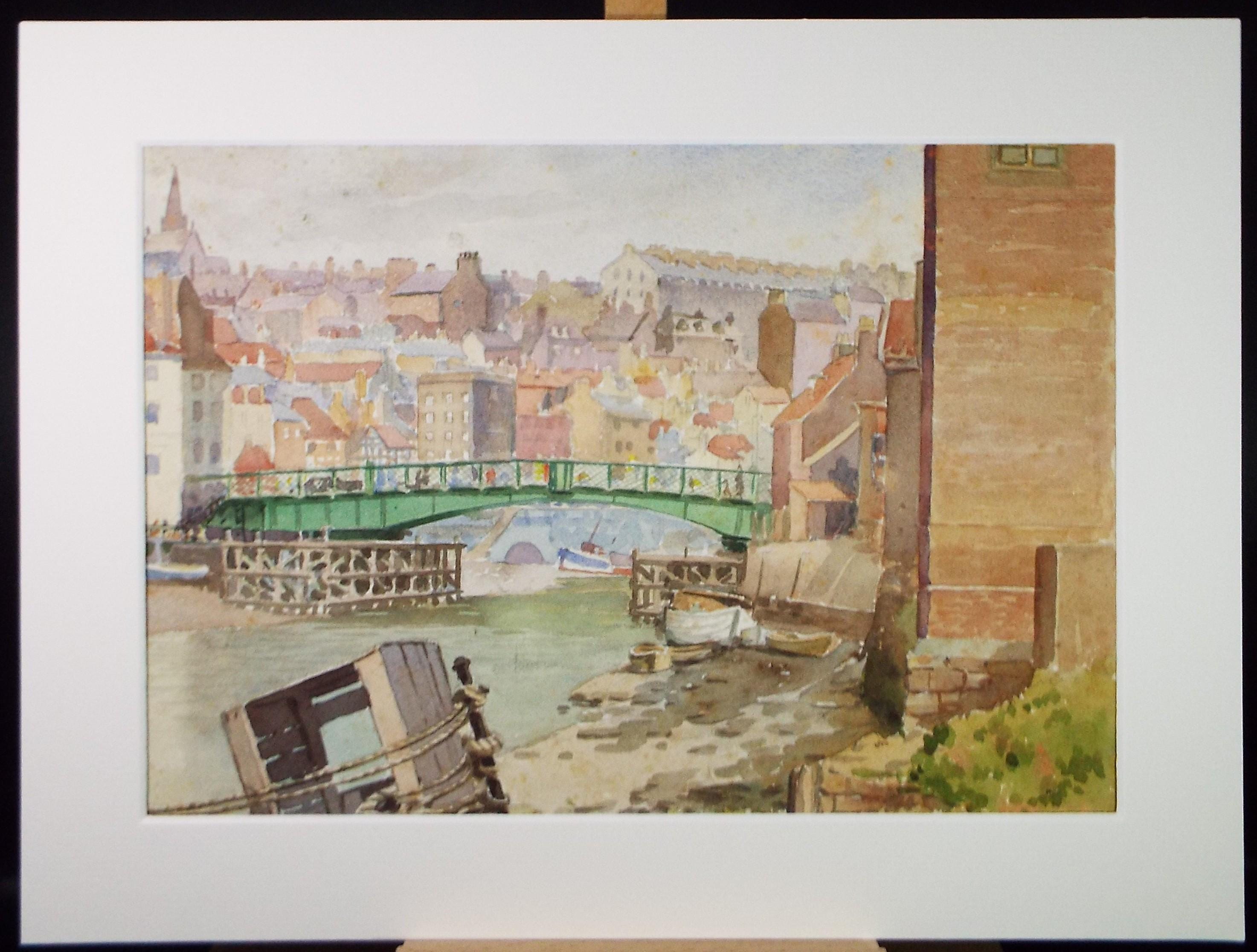 Original Watercolour, 'Town on the River ', Richard A Siddal, Circa 1950's