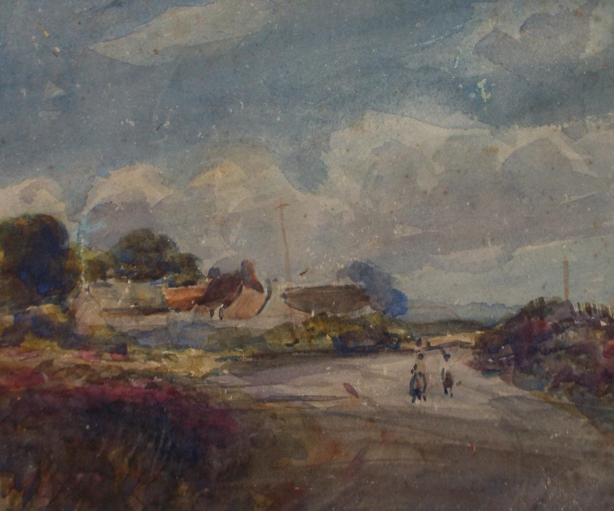 Original Watercolour on Paper, 'Figures on a Lane', circa 1920's