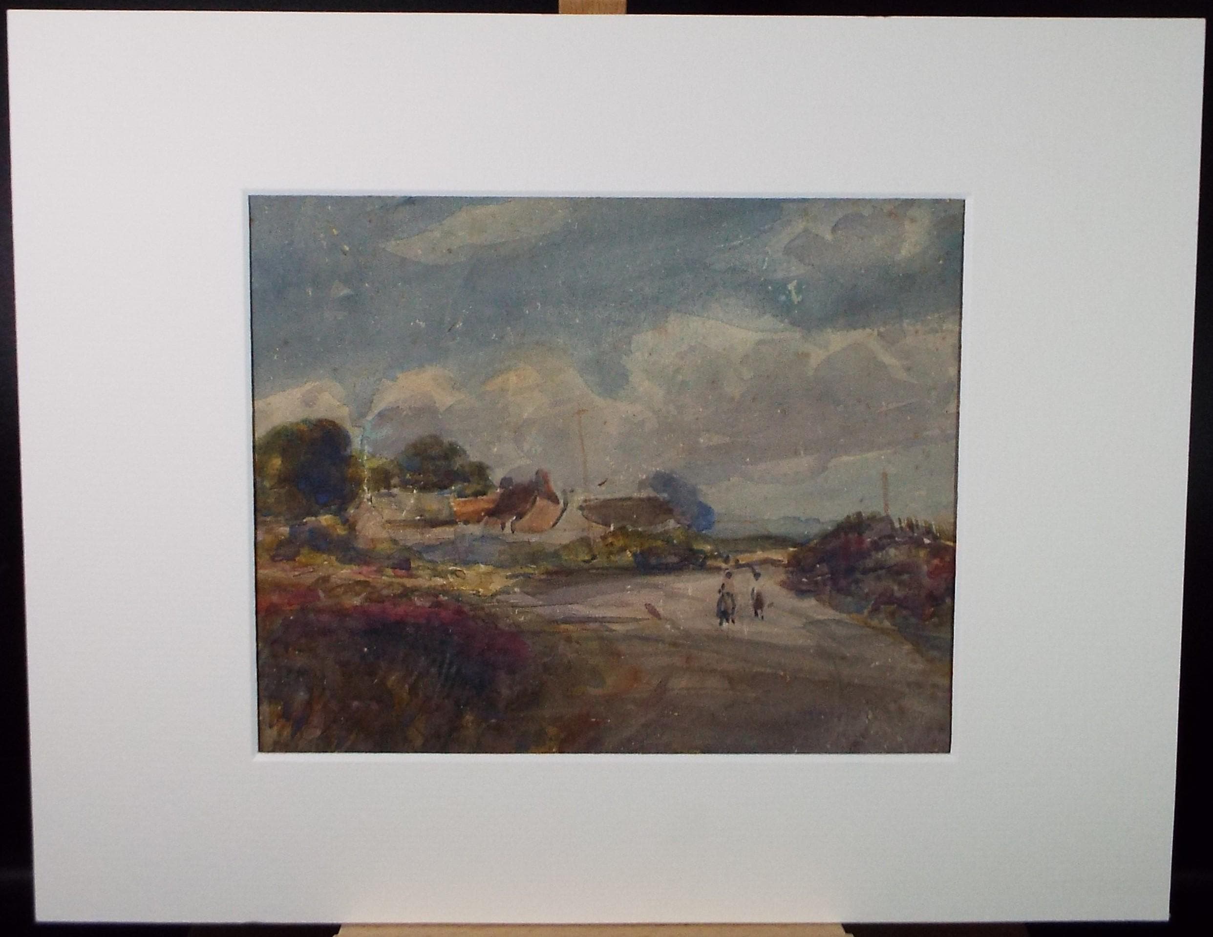 Original Watercolour on Paper, 'Figures on a Lane', circa 1920's