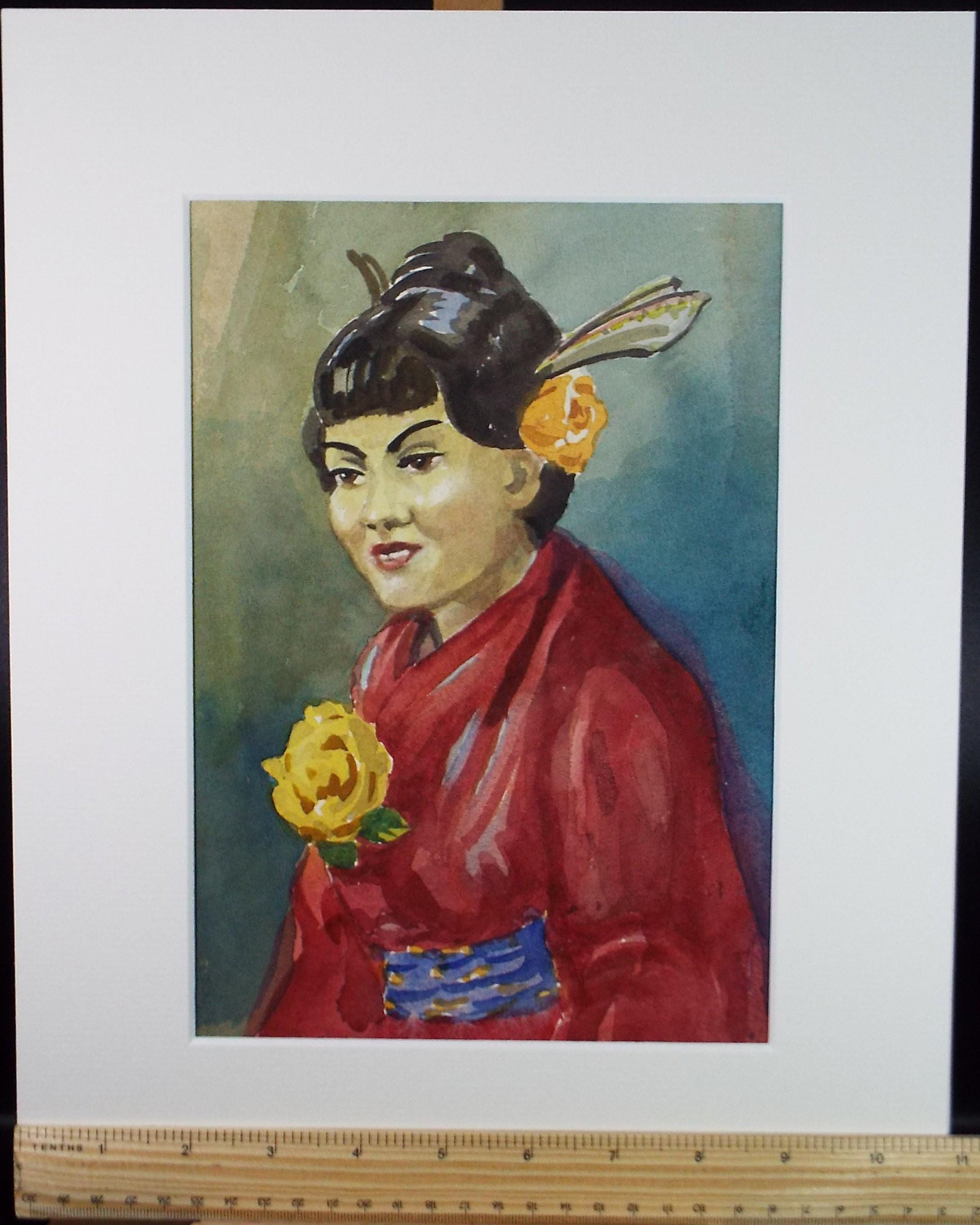 Original Watercolour 'Study of a Korean woman', c1980s, Artist Unknown