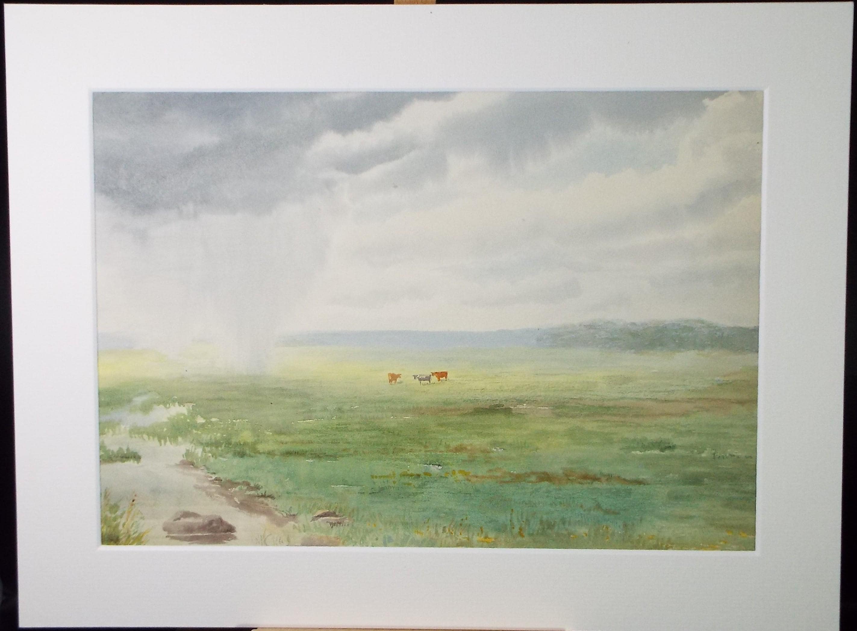Original Watercolour, 'Rainstorm with cattle', circa 1930's, Artist Unknown