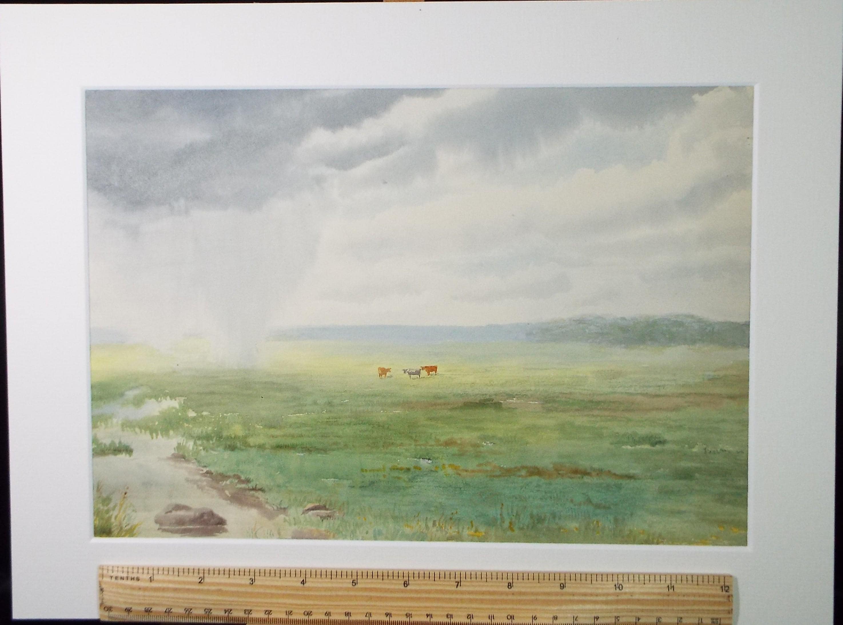 Original Watercolour, 'Rainstorm with cattle', circa 1930's, Artist Unknown
