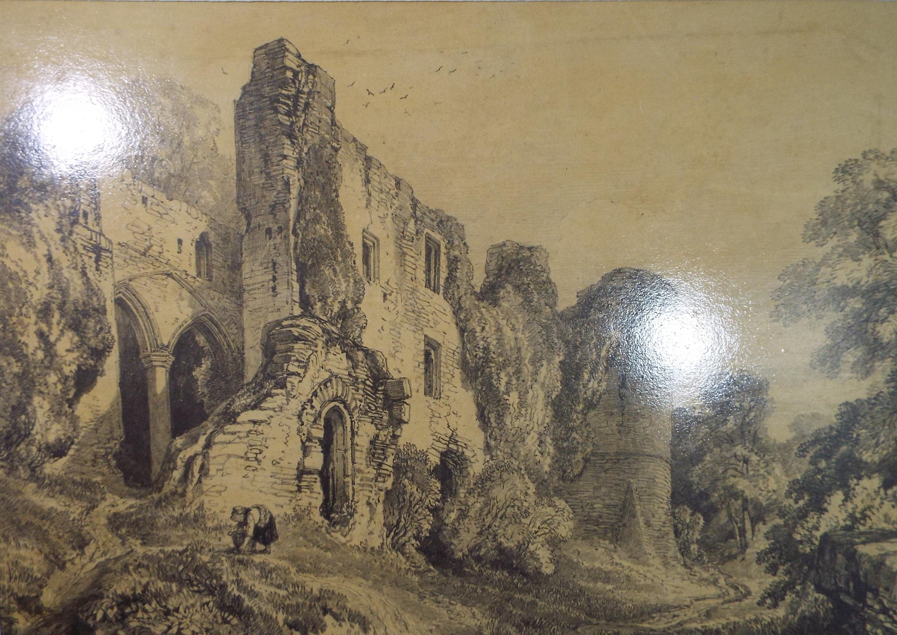 Varnished Pencil drawing , 'Goodrich Castle', late 19th Century