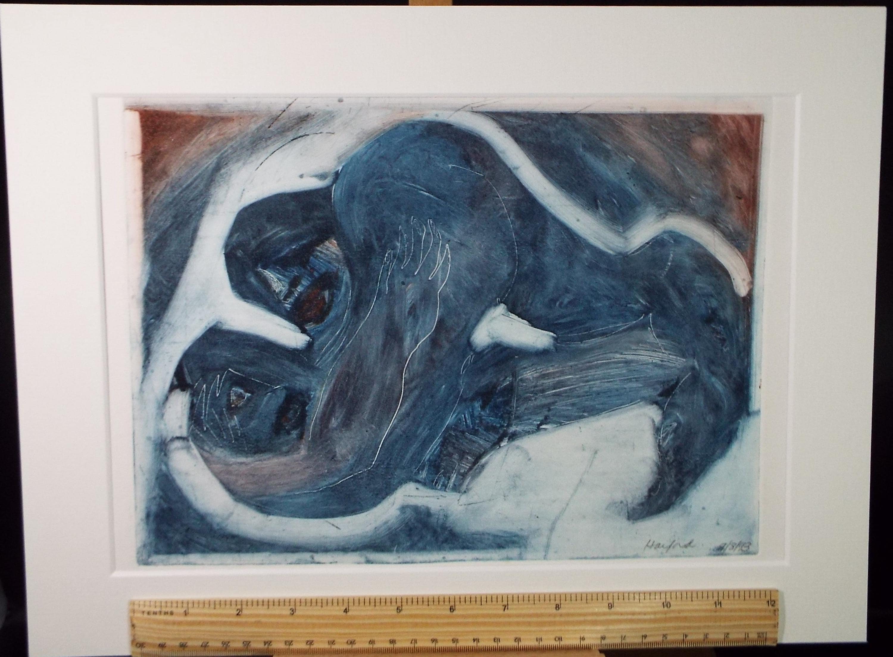Monotype etching 'Blue Room', Diz Harford, signed and dated 1993