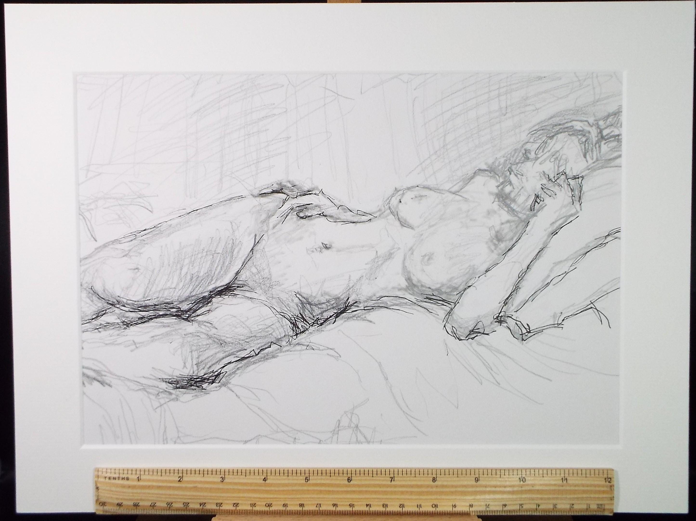 Original Pencil & ink Sketch,'reclining Nude', Circa 1990's, Pauline Plummer (b 1930)