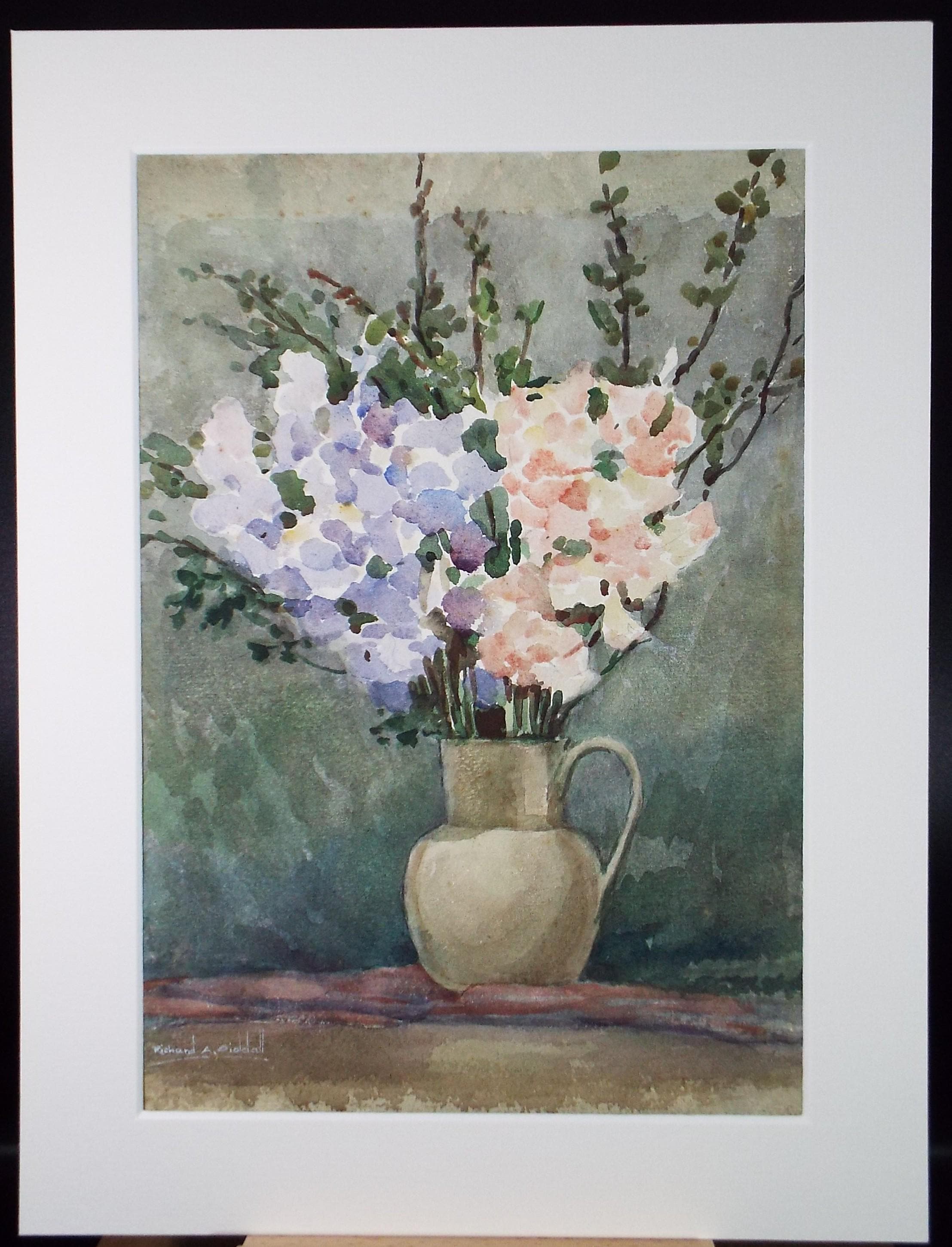 Original Watercolour, 'Still Life of Flowers', Circa 1950's , Richard A Siddall