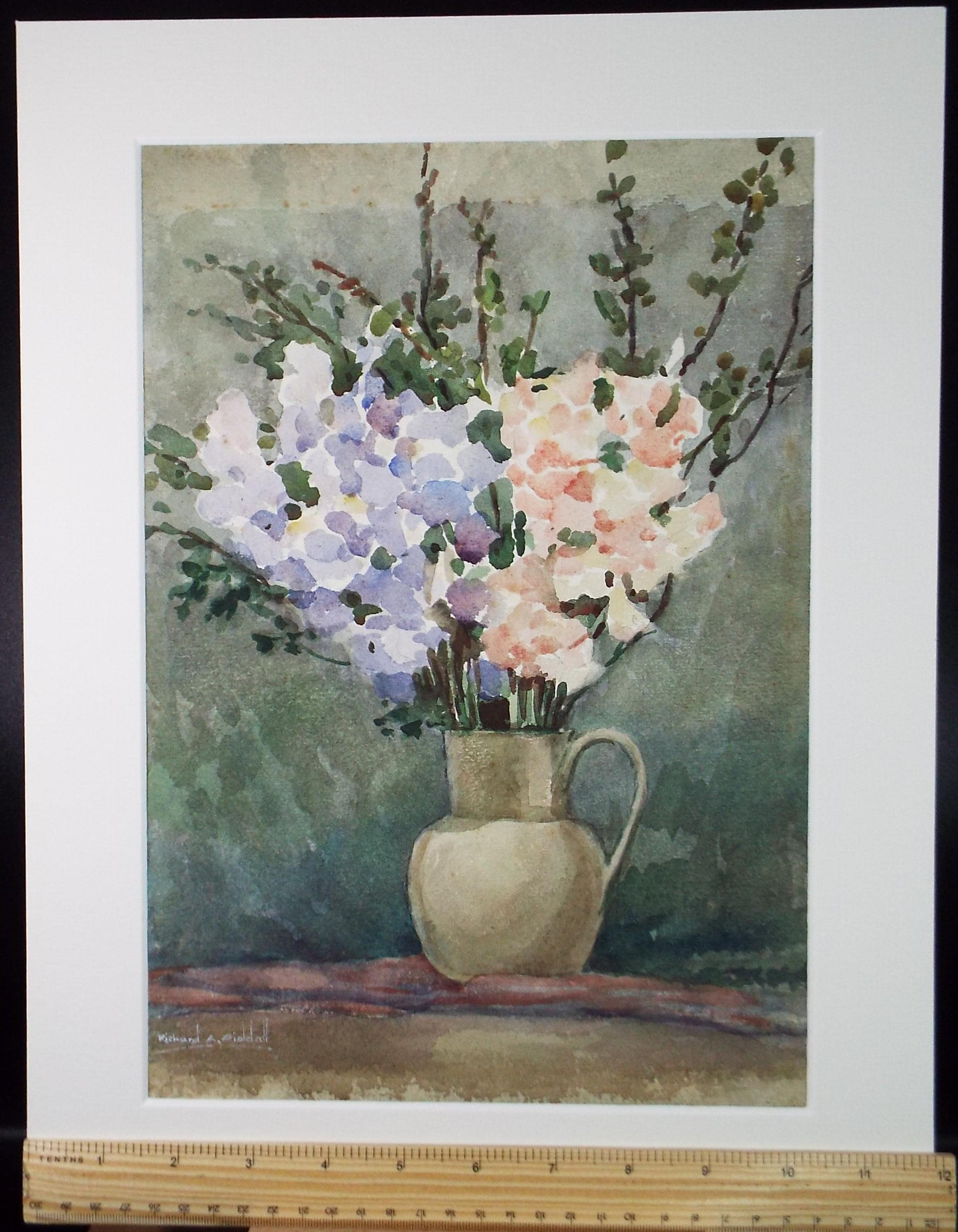 Original Watercolour, 'Still Life of Flowers', Circa 1950's , Richard A Siddall