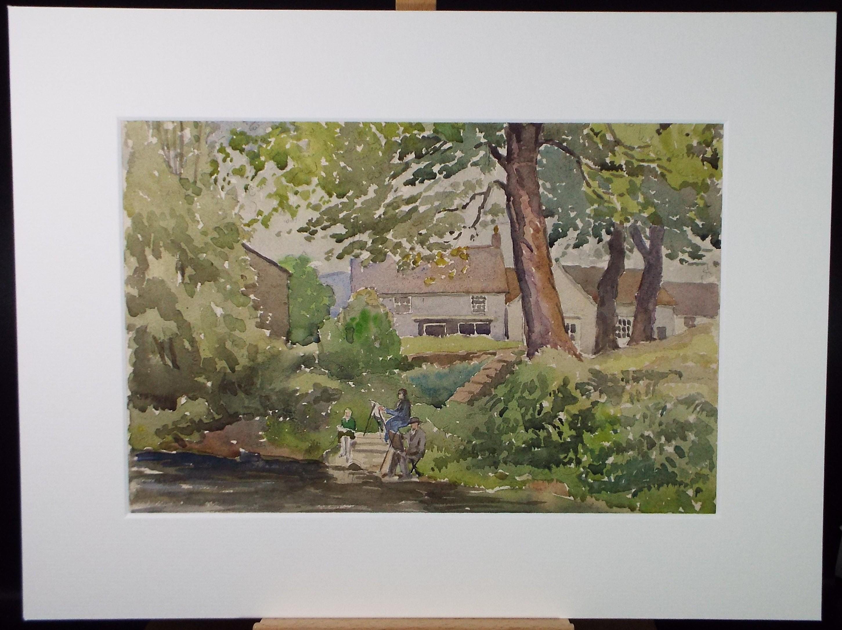 Original Watercolour 'Painting by the river', Circa 1950's, Richard A Siddall