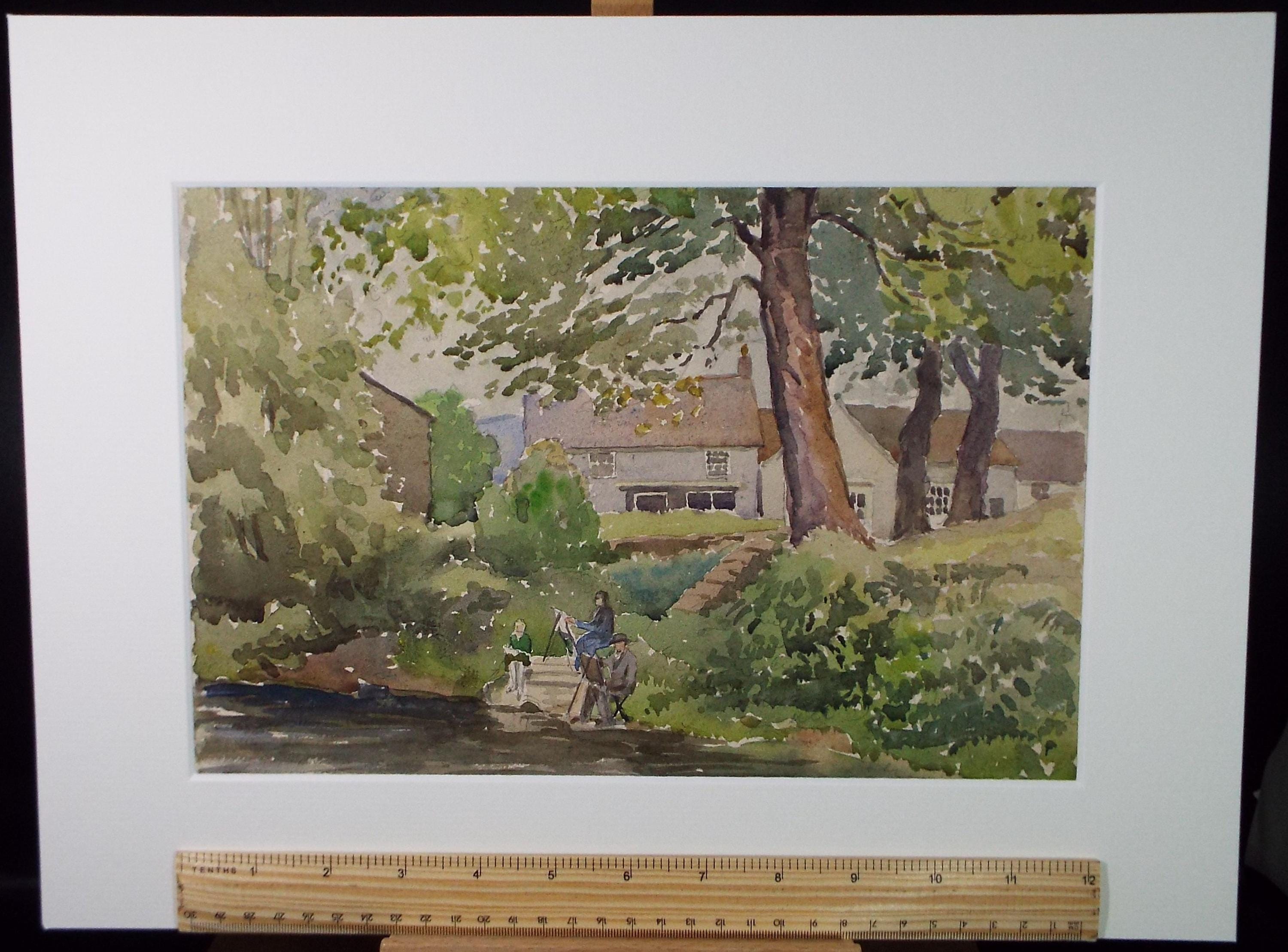 Original Watercolour 'Painting by the river', Circa 1950's, Richard A Siddall