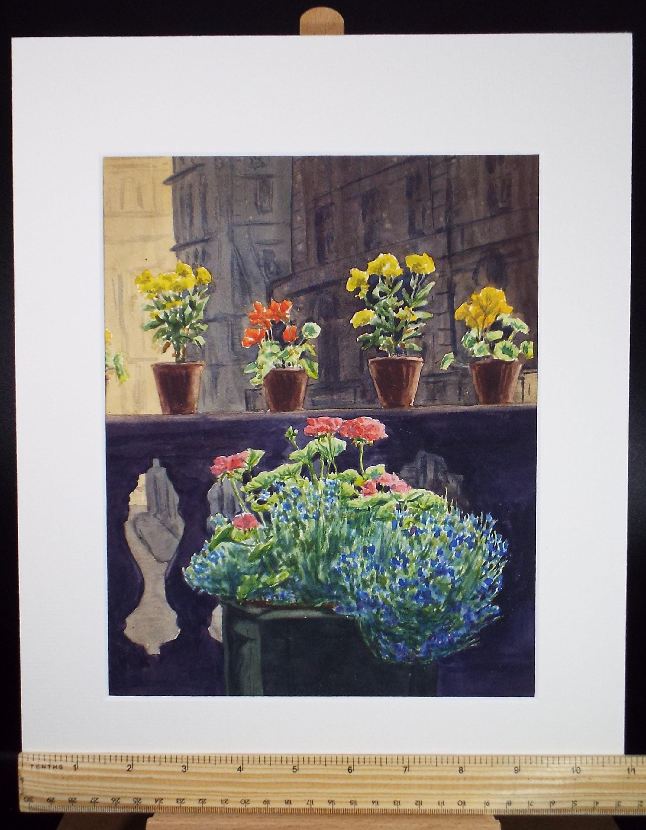 Original Watercolour, 'Vase on a Balcony', Circa 1950's