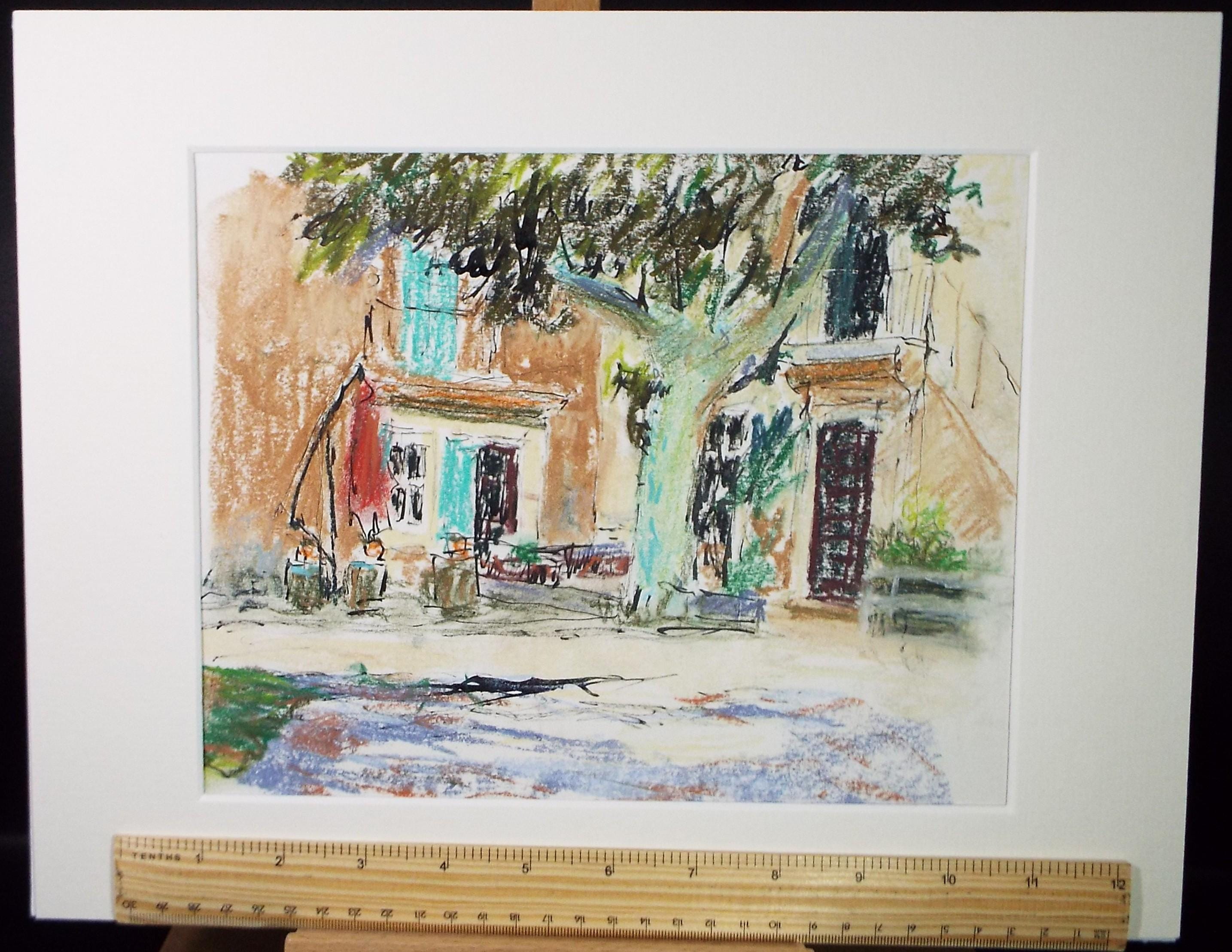 Original Pastel drawing, 'French townhouse', circa 1990's, Pauline Plummer