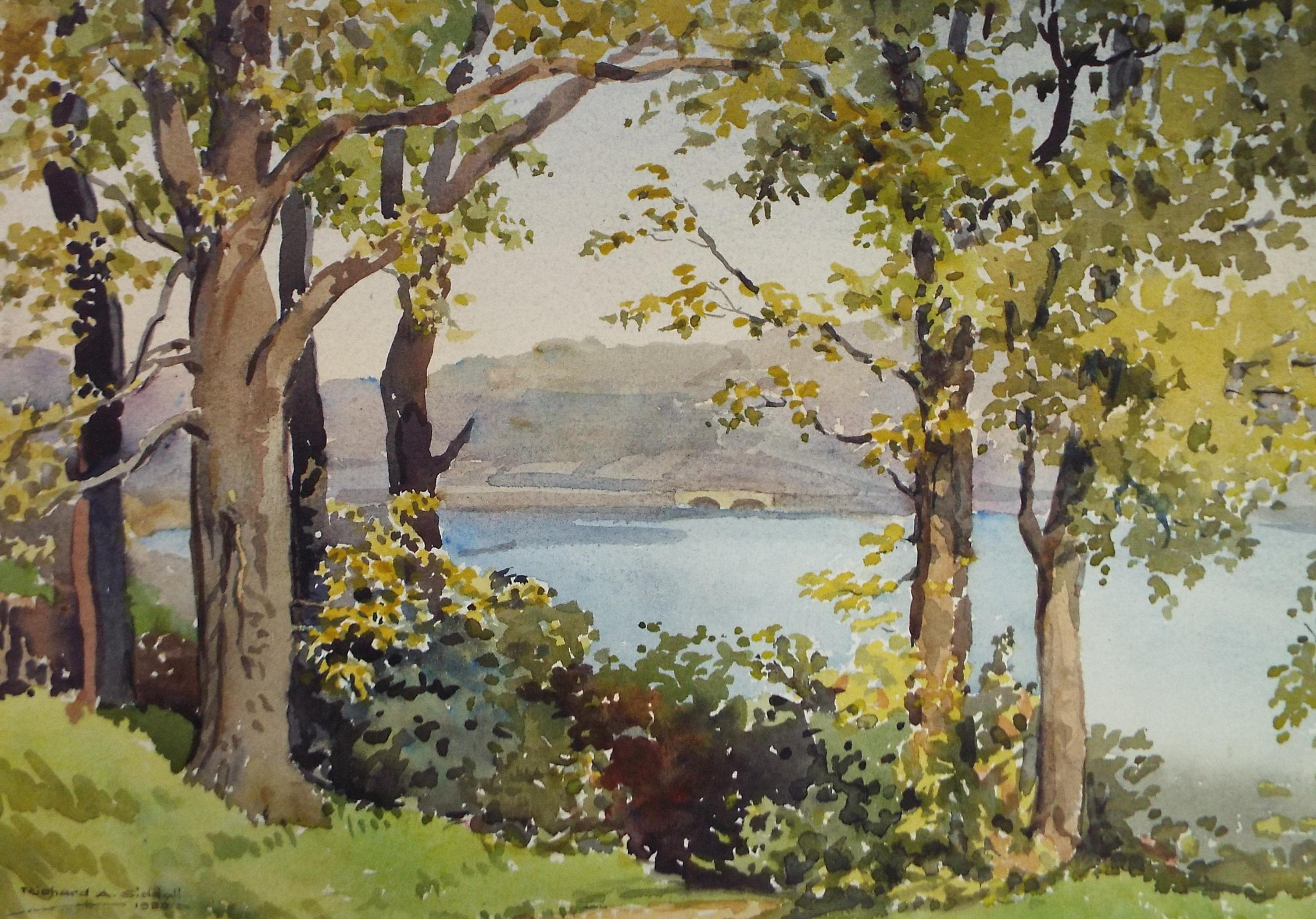 Original Watercolour, 'Reservoir', Richard A Siddall, Dated 1950
