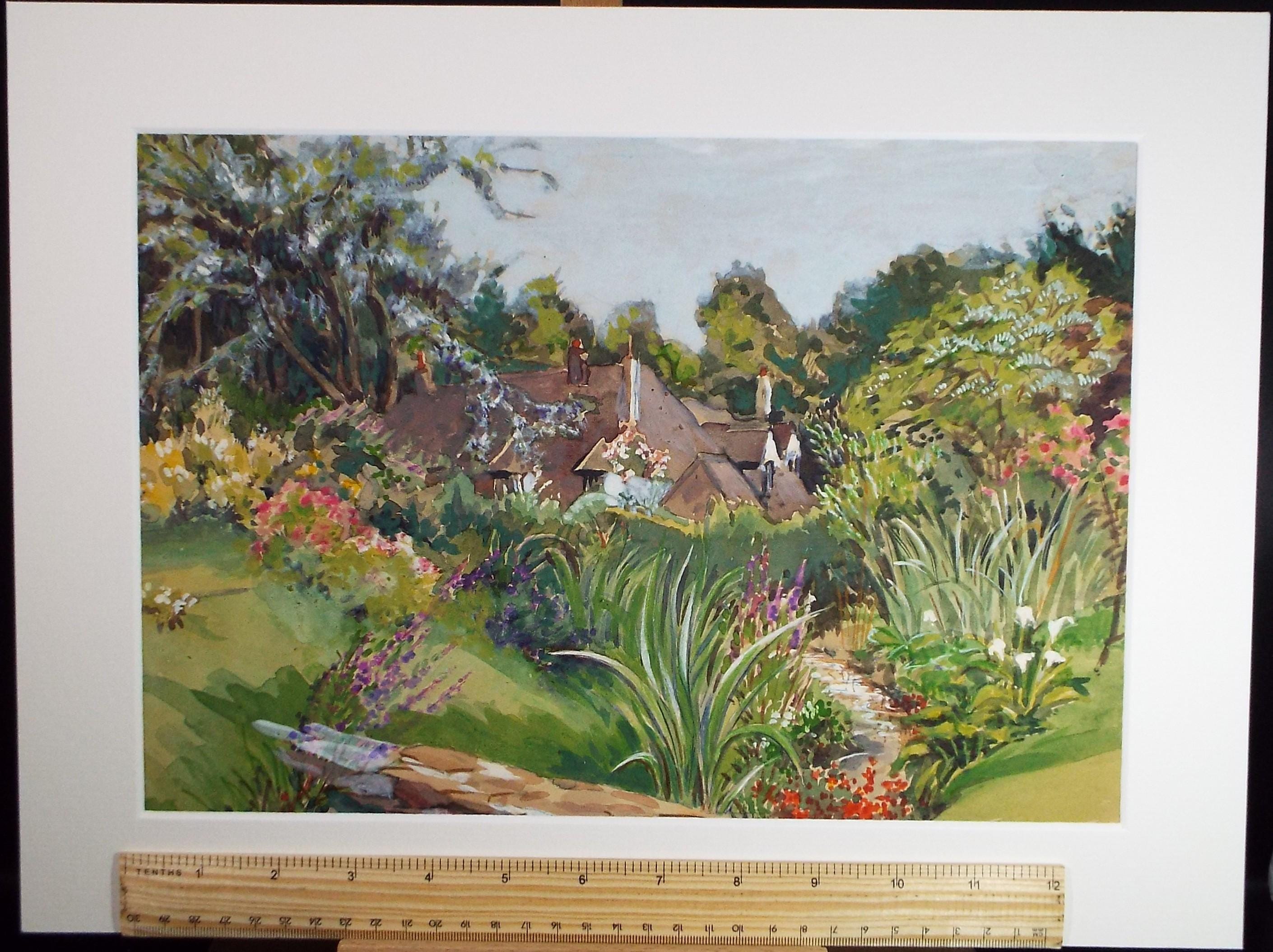 Original Watercolour, 'Garden at Shorton Farm', Circa 1950's, Ivy T. Attwell (1895-1985)