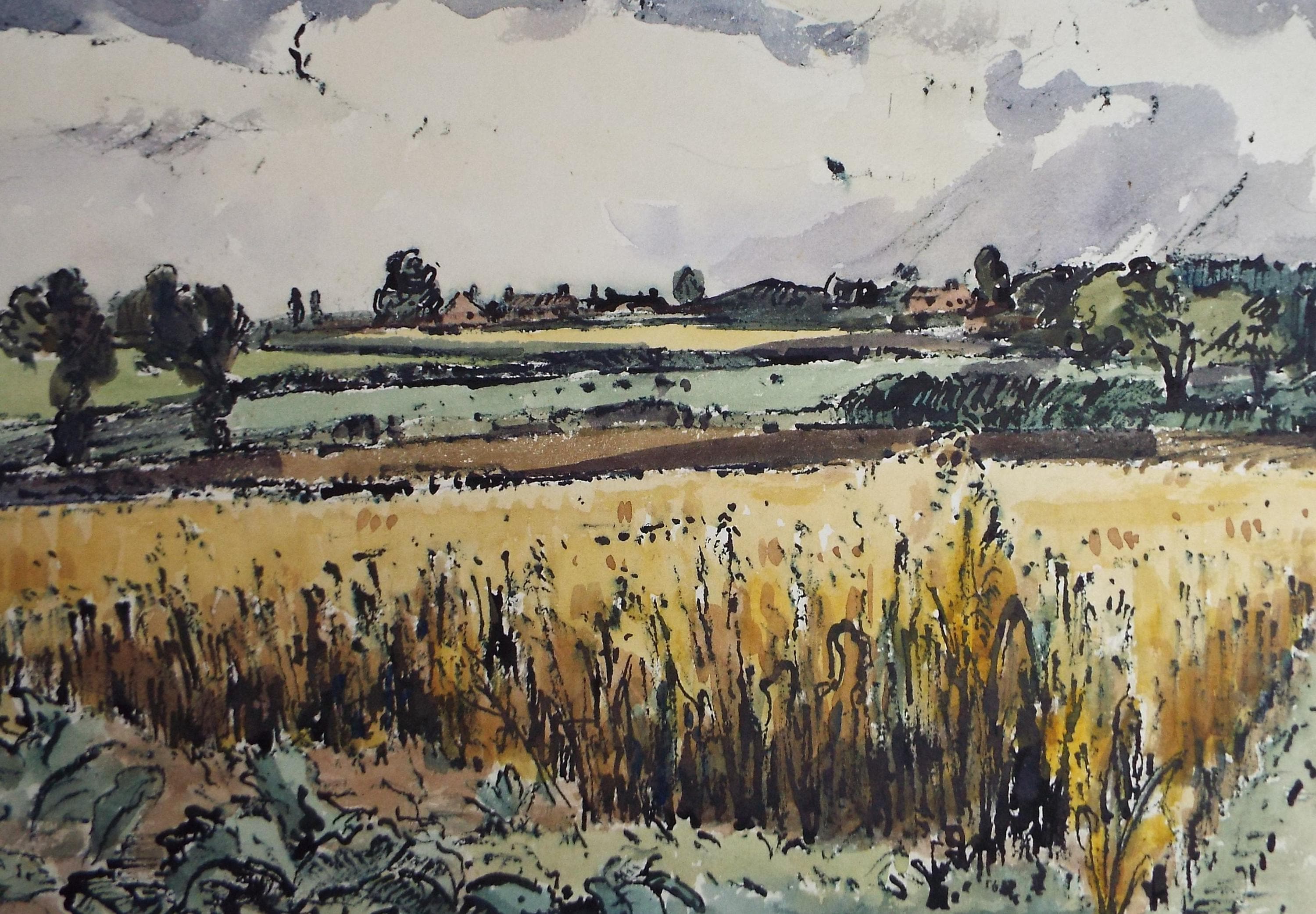 Original Watercolour & Ink, 'Farming Landscape with Cornfield', Edward Eaton Brannan (1886-1957)