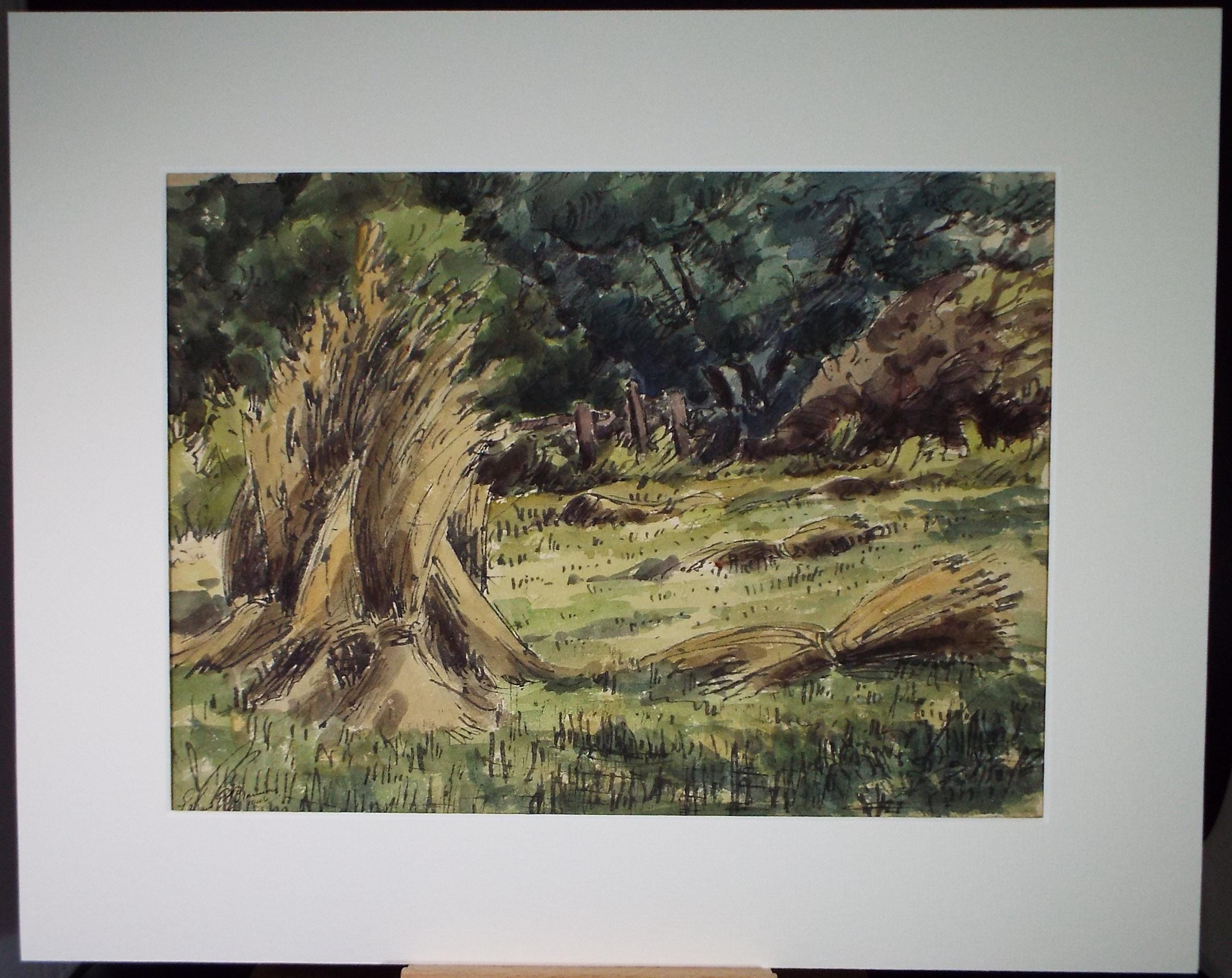 Original Watercolour, 'Corn Stook', Edward Eaton Brannan (1886-1957), dated 1946