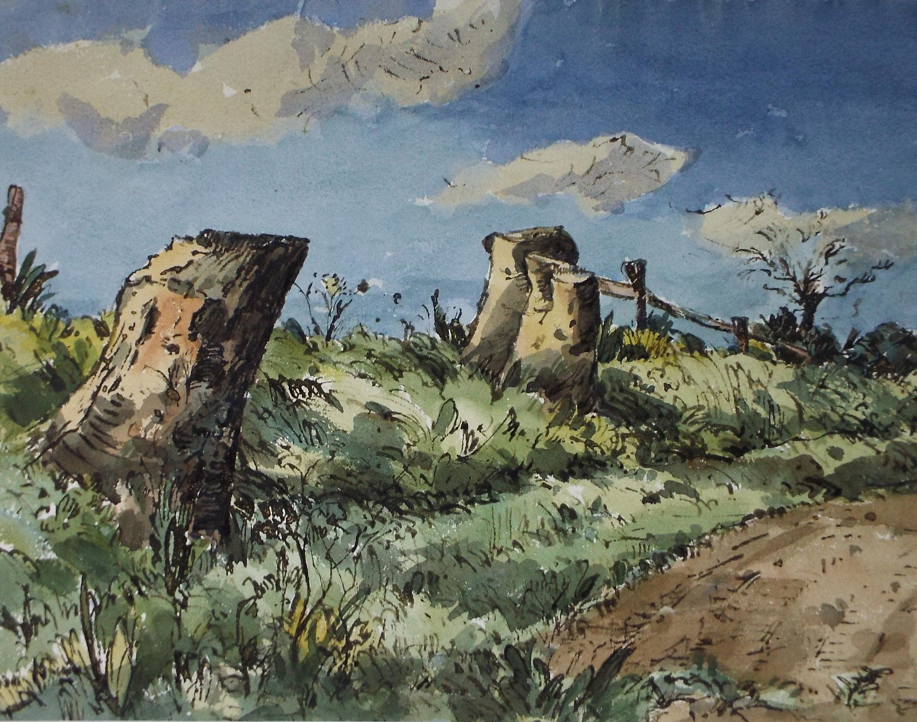 Original Watercolour, 'Tree Stumps', Edward Eaton Brannan (1886-1957),Circa 1940's