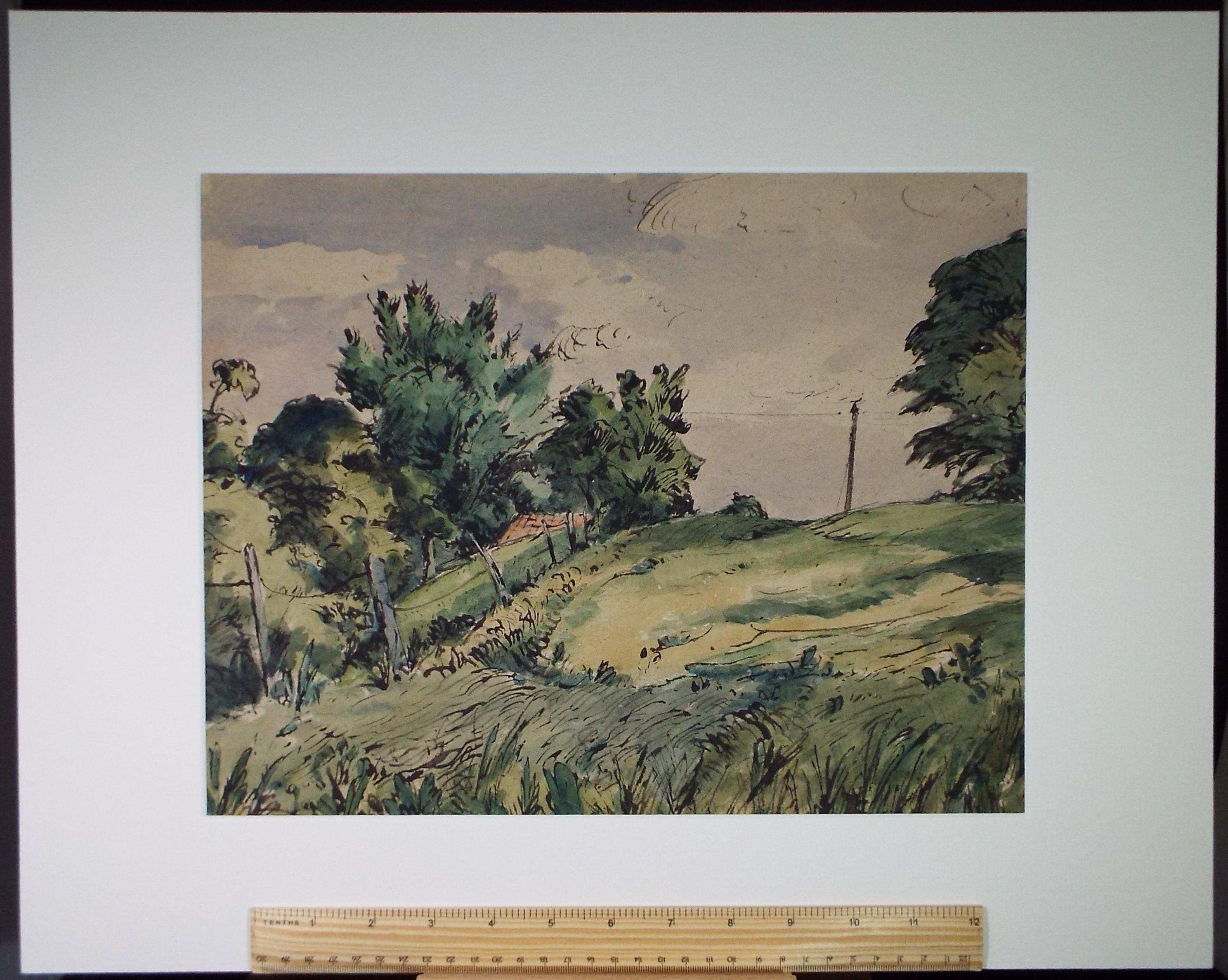 Original Watercolour, ' Green Fields', Edward Eaton Brannan (1886-1957),Circa 1940's