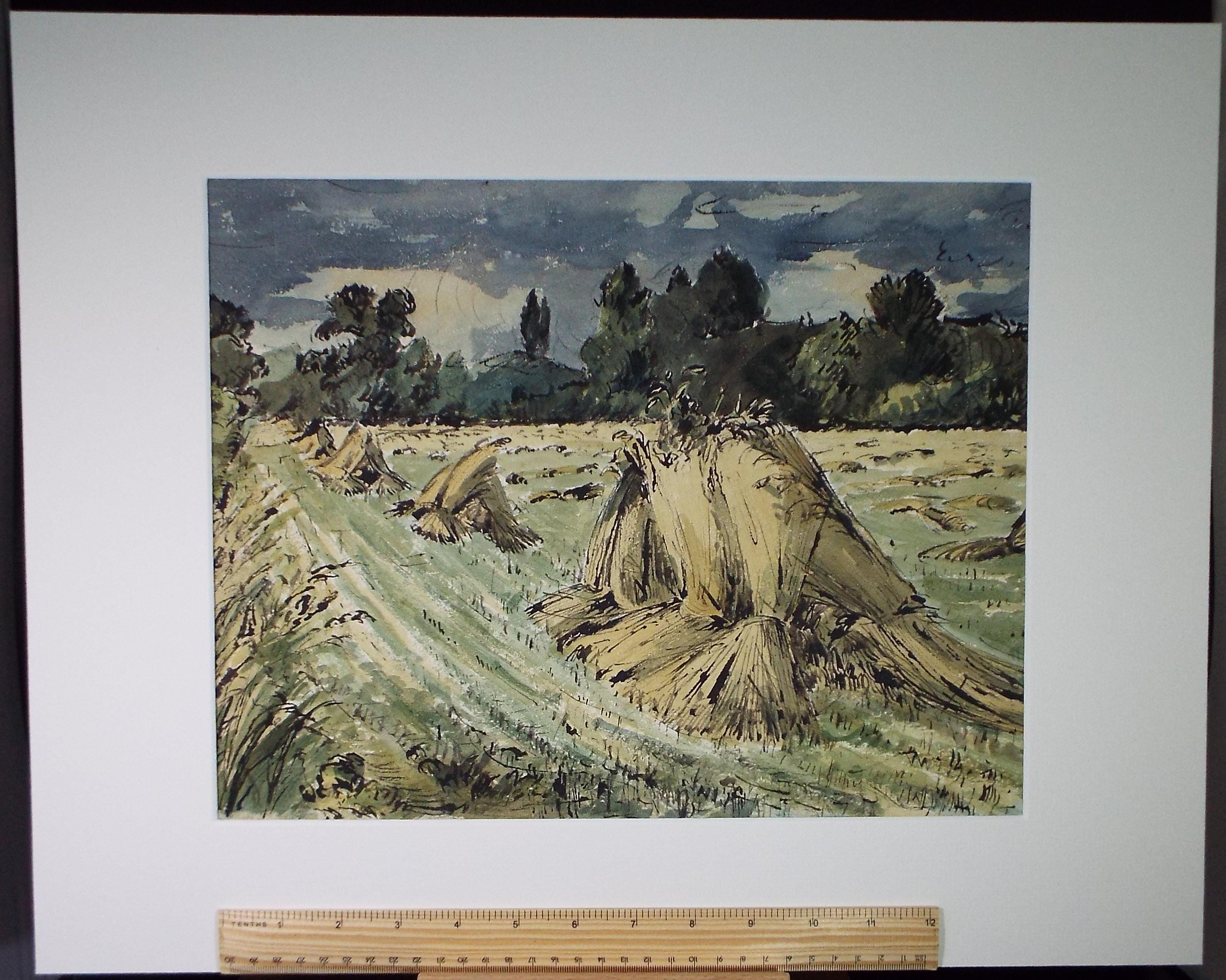 Original Watercolour, 'Corn Stooks', Edward Eaton Brannan (1886-1957), Circa 1940's
