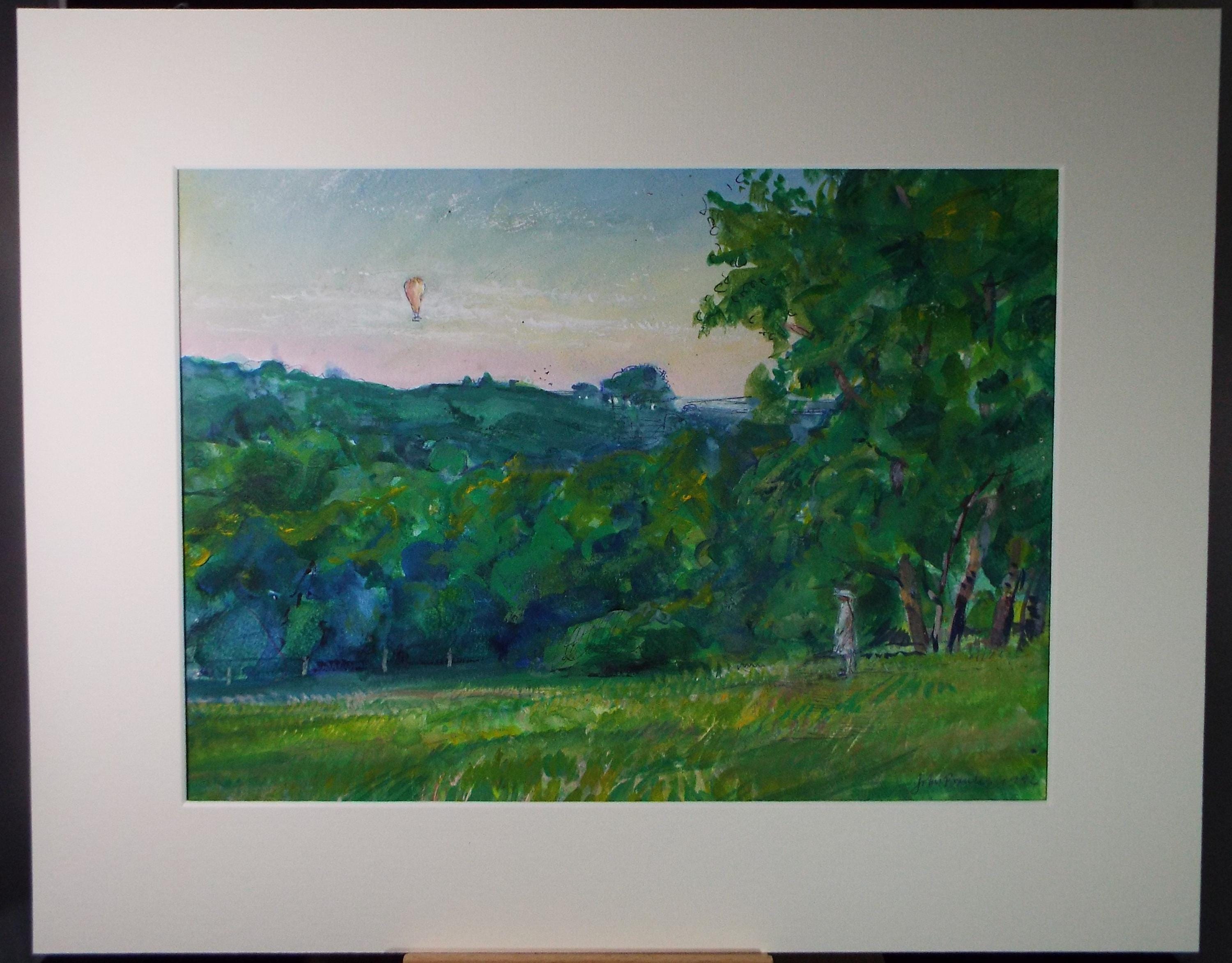 Original Gouache with Oil, 'Balloon Flight', John Gilbey Bowles (1929-2011), Dated 1994