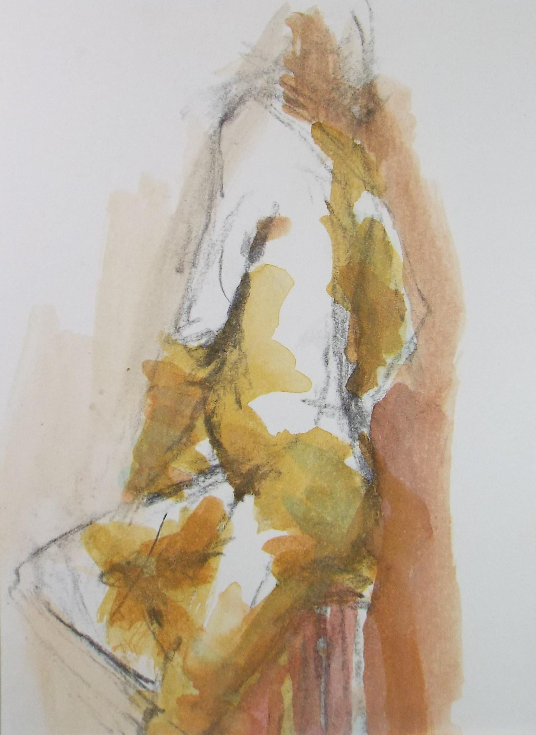 Original Watercolour & gouache, 'Nude figure from rear', Graham Benton RBSA (1934-2022), Circa 2004